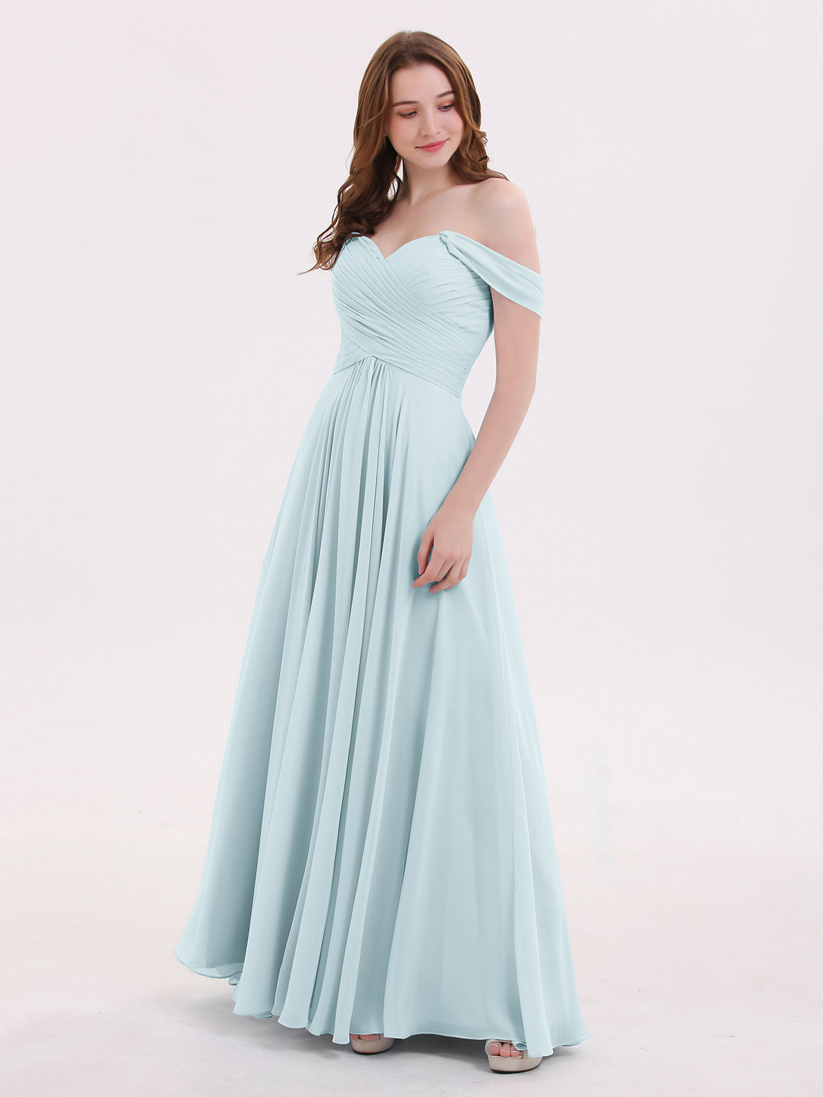 BABARONI Off the Shoulder Empire Bridesmaid Dresses Mist, Mist / US0