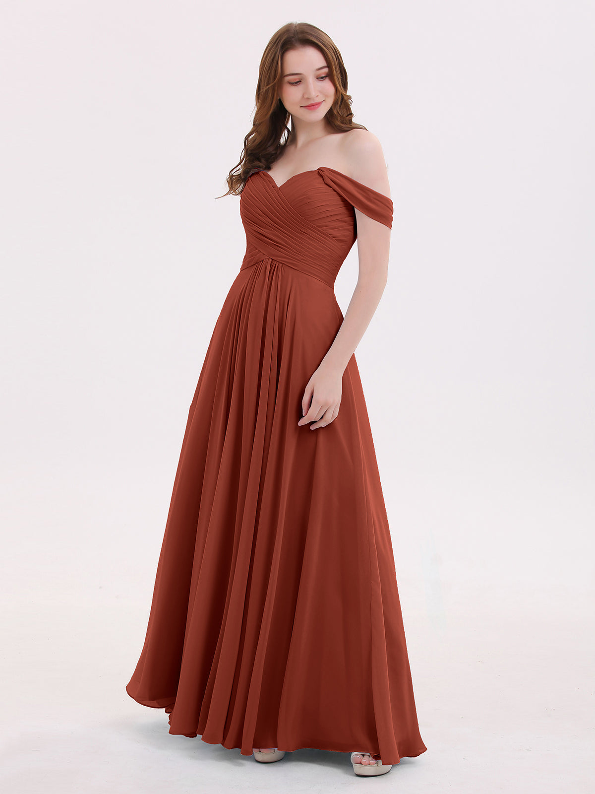 BABARONI Off the Shoulder Empire Bridesmaid Dresses Rust, Rust / US0