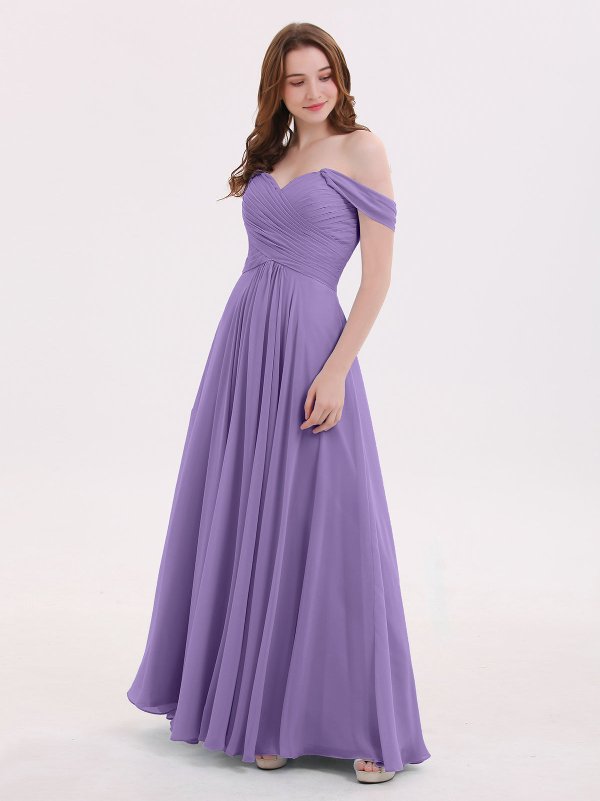 tahiti bridesmaid dress BABARONI Chiffon Dresses Off-the-shoulder Floor-length Cap Sleeve Ruched Empire, Tahiti / US0 Color:US 6 Chocolate Mother of the us-hero Sheath Fabric