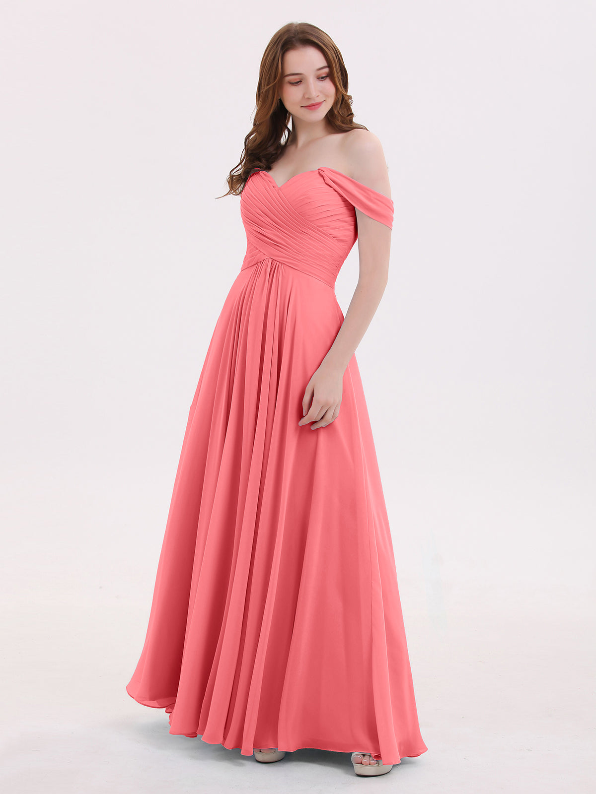 Off the Shoulder Empire Bridesmaid Dresses Watermelon - Watermelon / US0 Off the Shoulder Empire Bridesmaid Dresses Watermelon - Watermelon / US0
