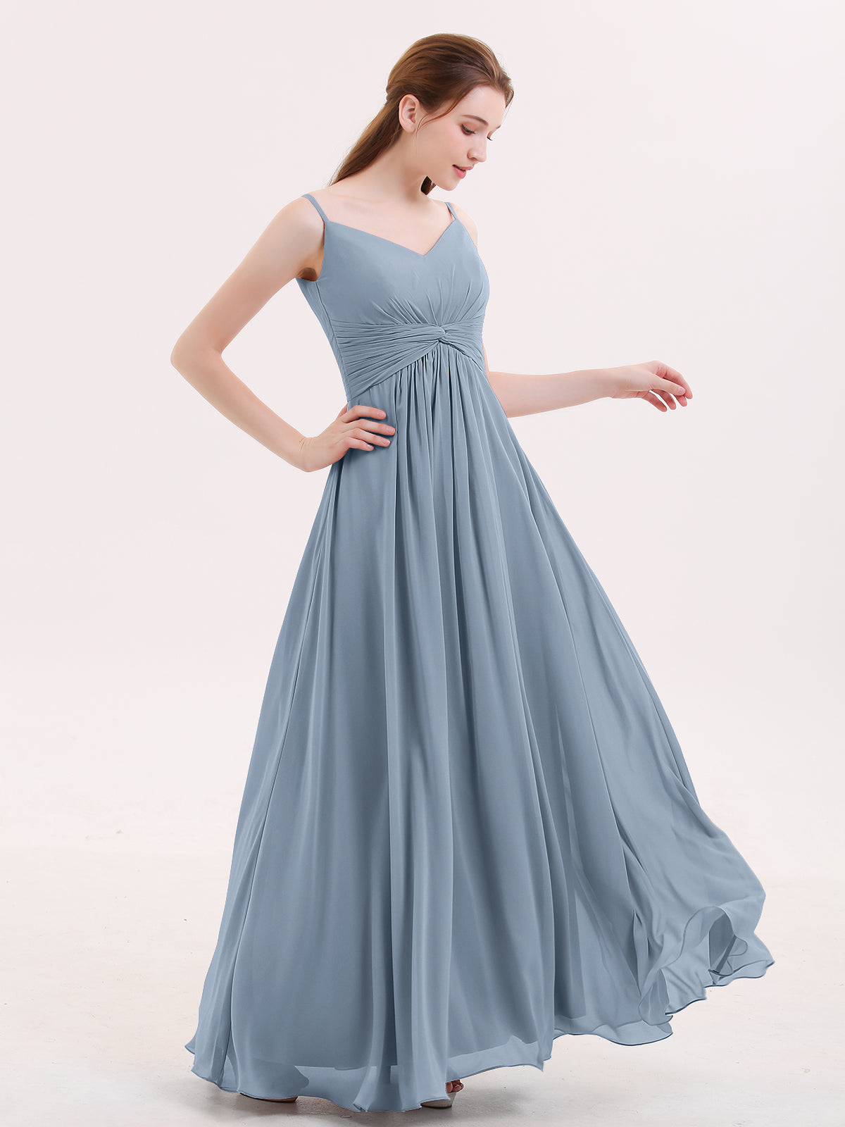 Long Chiffon Bridesmaid Dresses with Spaghetti Strap Dusty Blue Plus Size