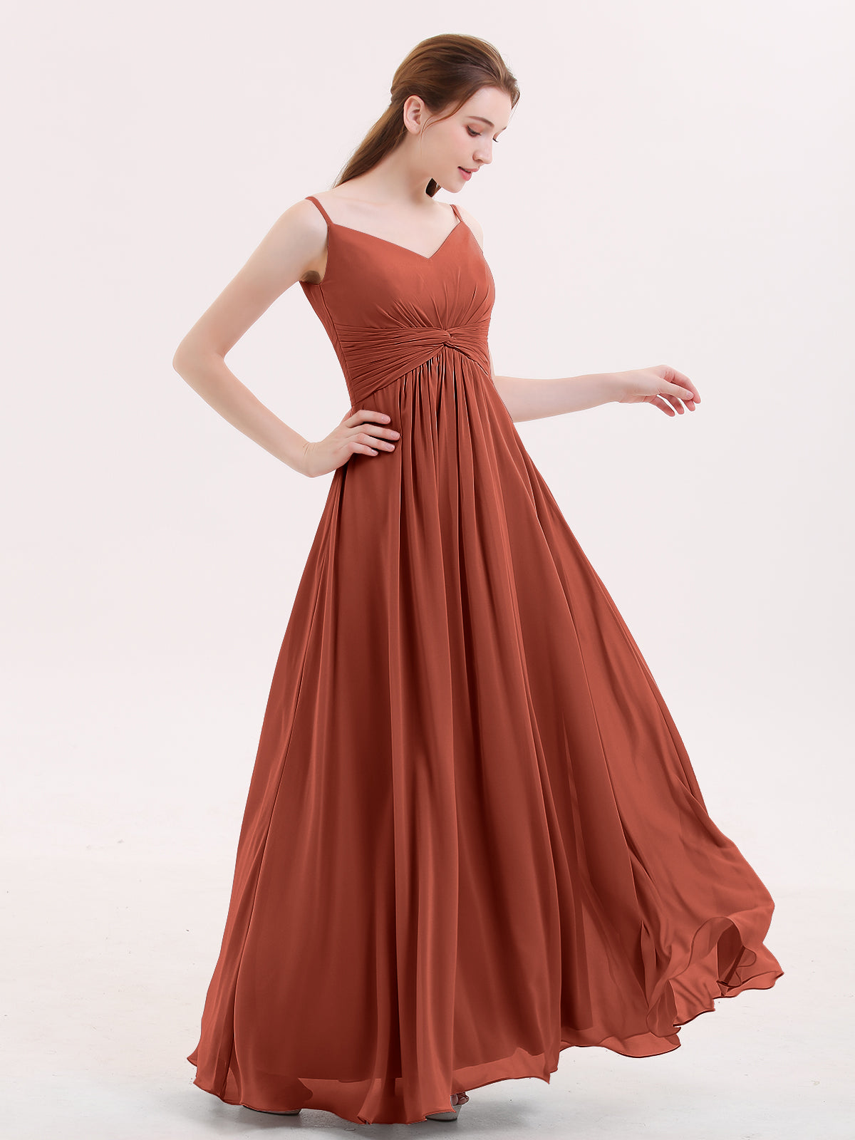BABARONI Empire Bridesmaid Gown with Spaghetti Strap-Rust, Rust / US0 BABARONI Empire Bridesmaid Gown with Spaghetti Strap-Rust, Rust / US0