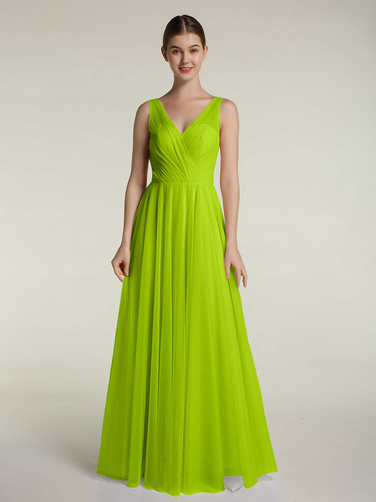 Strapless Long Tulle Bridesmaid Dress with Sweetheart Lime Green Plus Size
