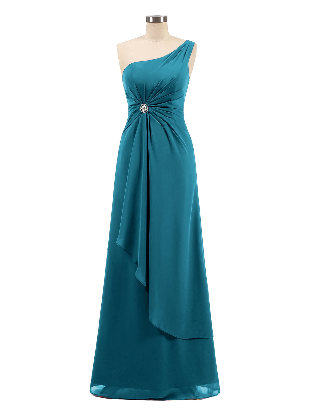 BABARONI One Shoulder Chiffon Dress with Cascade Skirt-Ink Blue Plus Size, Ink Blue / US18
