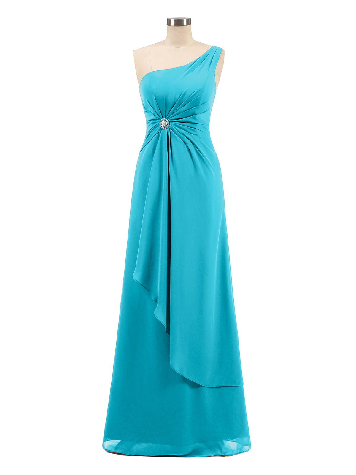 BABARONI Chiffon Jade Bridesmaid Dresses One Shoulder Floor-length Sleeveless Rhinestone A-line BABARONI Chiffon Jade Bridesmaid Dresses One Shoulder Floor-length Sleeveless Rhinestone A-line