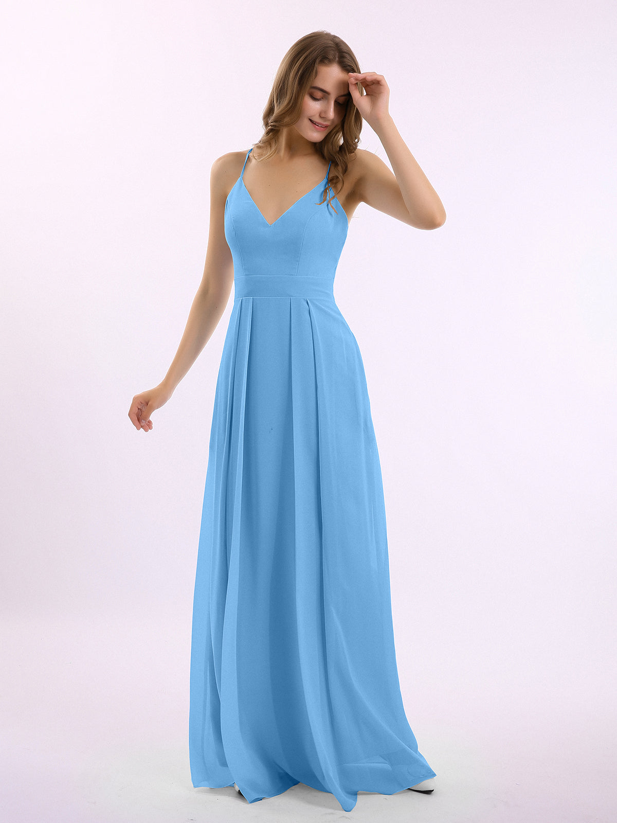 sachin and babi light blue dress Leely Women Burgundy Chiffon A-Line Maxi Mother of The Bride Dress with Lace High Neck Long Sleeves Wedding Guest Dress main image 1