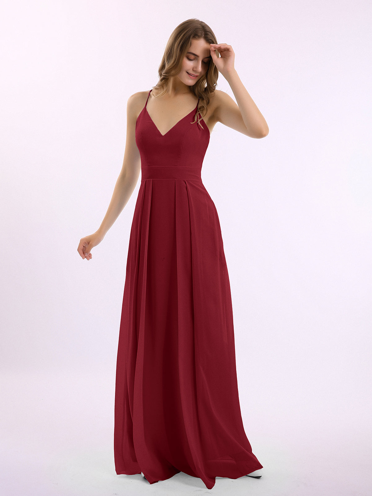 burgundy and ivory bridesmaid dresses BABARONI Chiffon V-neck Floor-length Spaghetti Straps Pleated Pocket A-line, Burgundy / US0 Knee Length Strapless Homecoming Dresses Waist 25.5(65cm) Queen OF SPARKLES | Men's Size:15 US