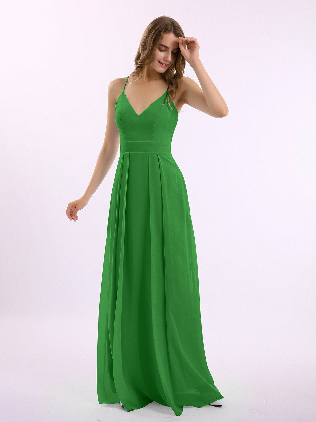 BABARONI Spaghetti Strap V-Neck Chiffon Gowns with Pocket-Green, Green / US0 BABARONI Spaghetti Strap V-Neck Chiffon Gowns with Pocket-Green, Green / US0