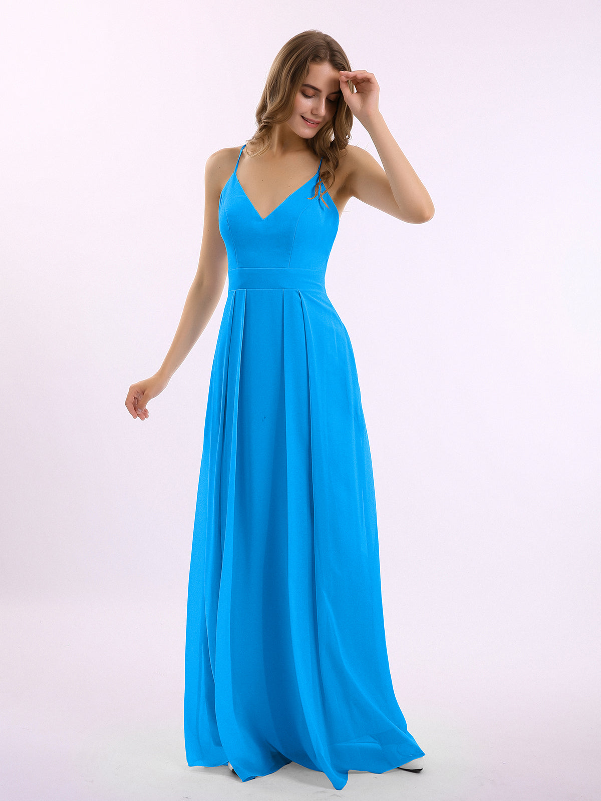 Deep V-neck Chiffon Dresses With Spaghetti Straps Blue main image 0