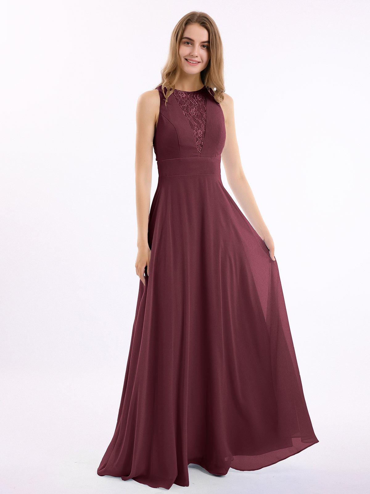 Illusion Neck Gowns with Lace Bodice Cabernet Plus Size