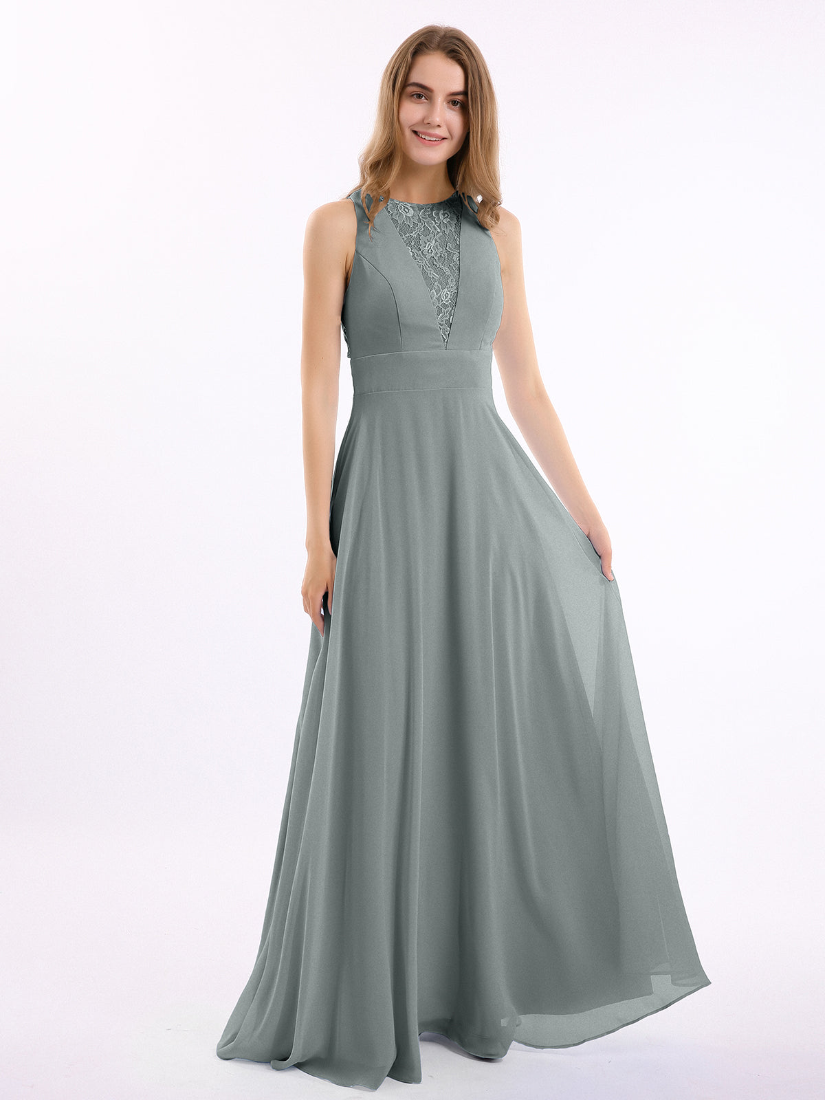 V-neck Chiffon Dresses with Lace Strap Dark Green Plus Size