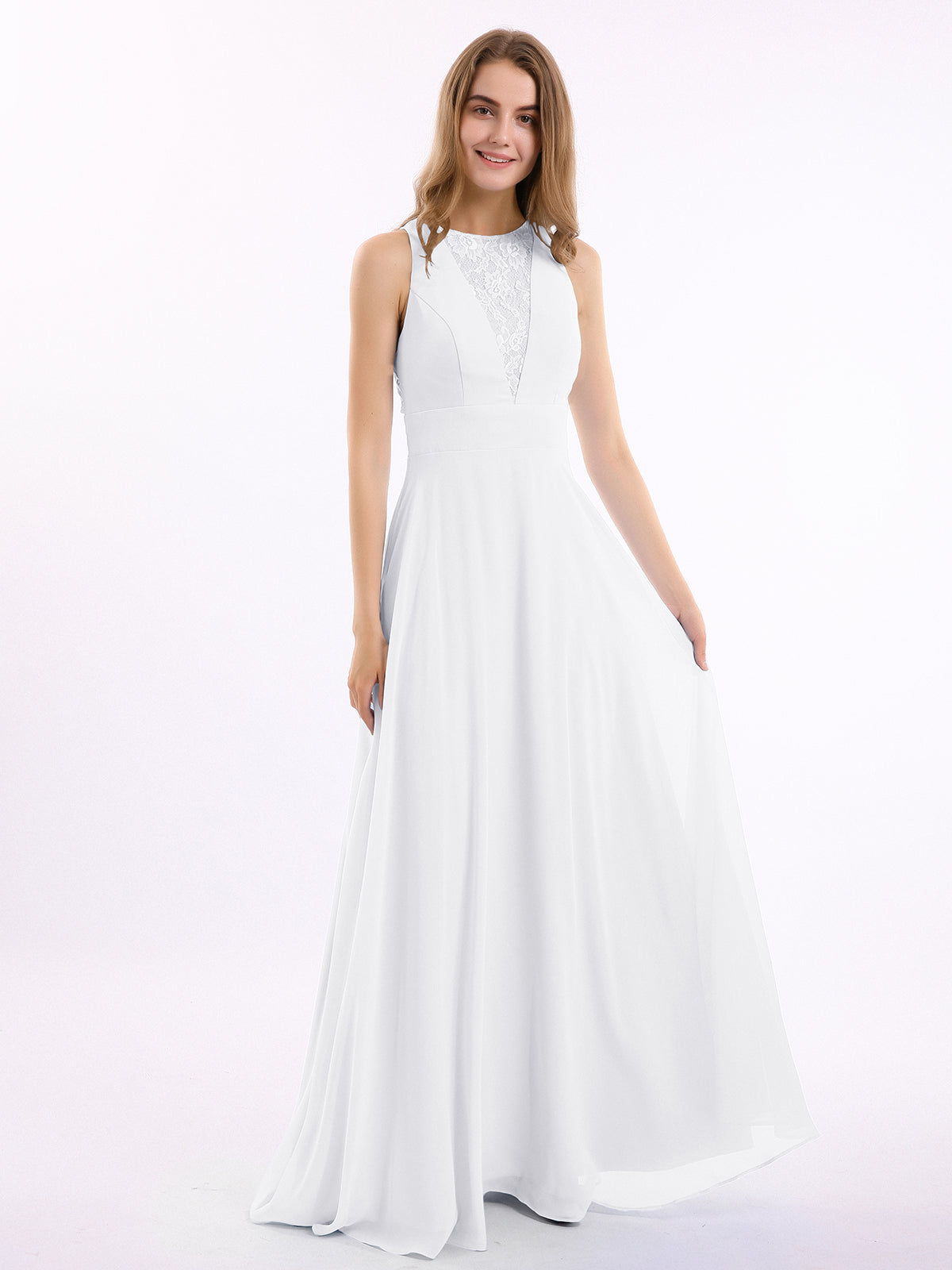 Open Back Chiffon Long Dresses with V-neck Dusty Blue