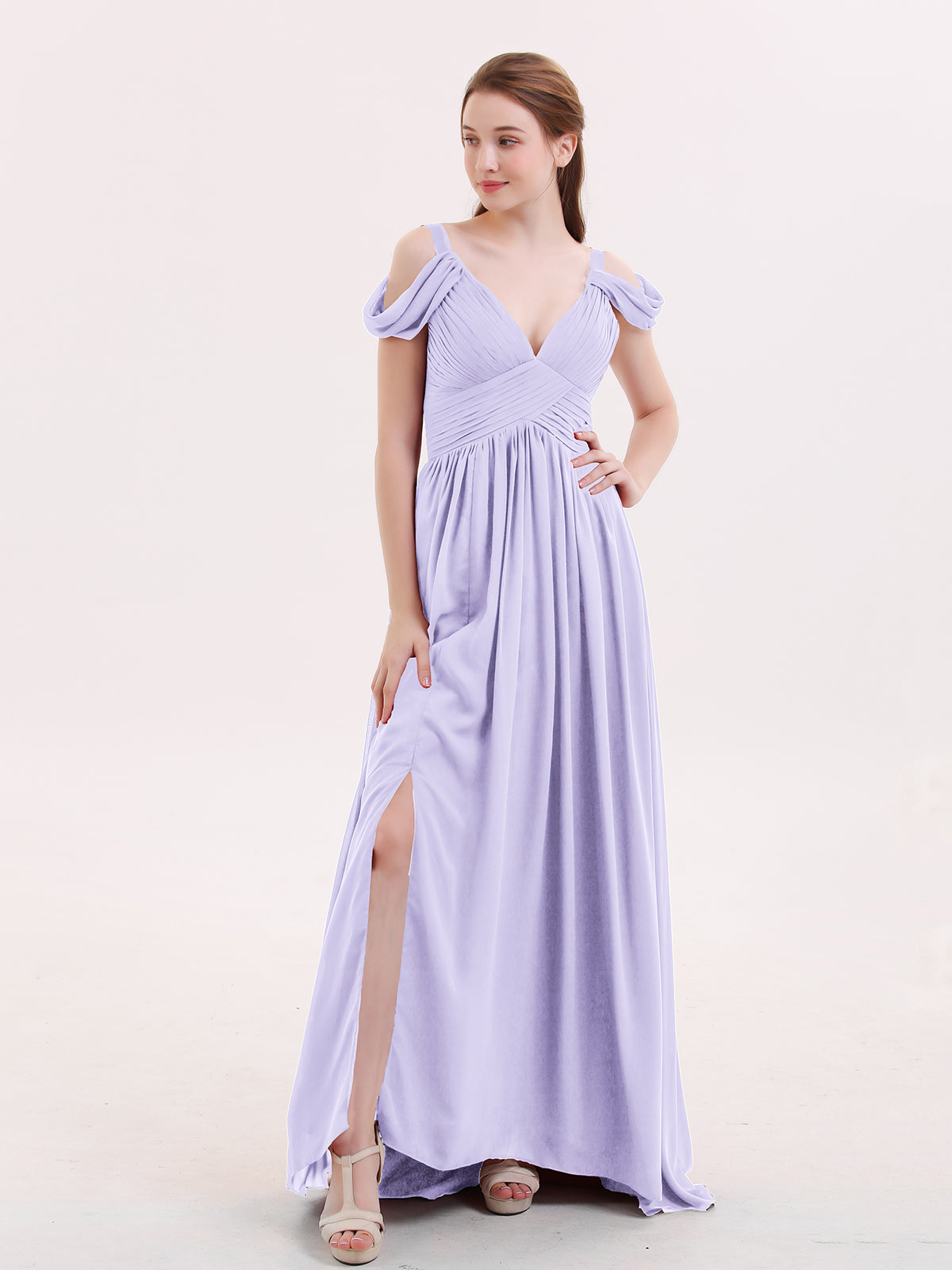 Sweethart Neckline Chiffon Dress with Slit Lilac