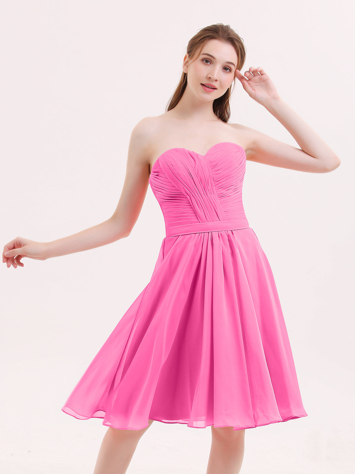 princess polly baby blue dress BABARONI Sweetheart Neck Knee Length Chiffon Bridesmaid Gown-Azalea Plus size, Azalea / US18