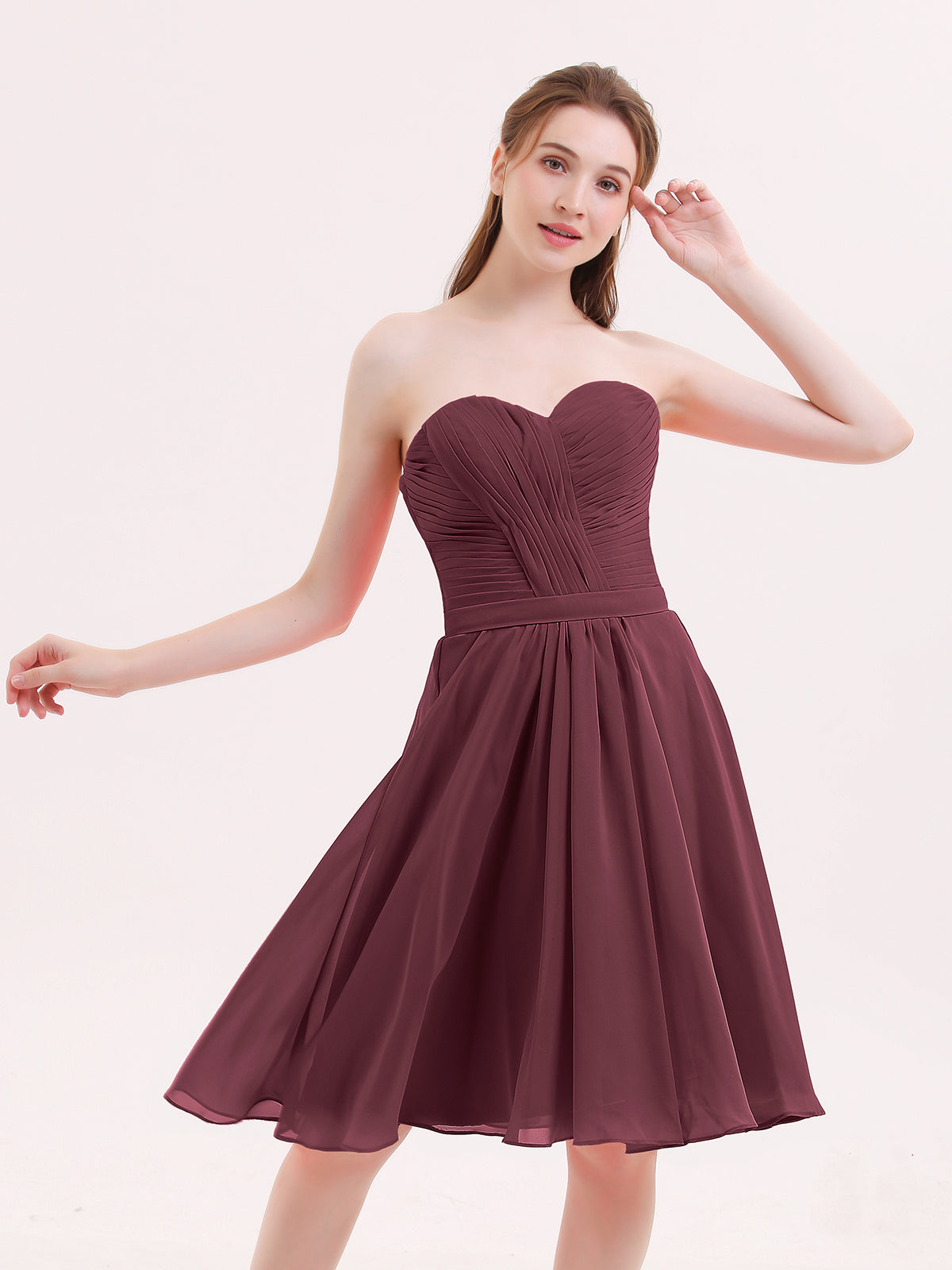 blue dress for baby girl BABARONI Sweetheart Neck Knee Length Chiffon Bridesmaid Gown-Cabernet, Cabernet / US0
