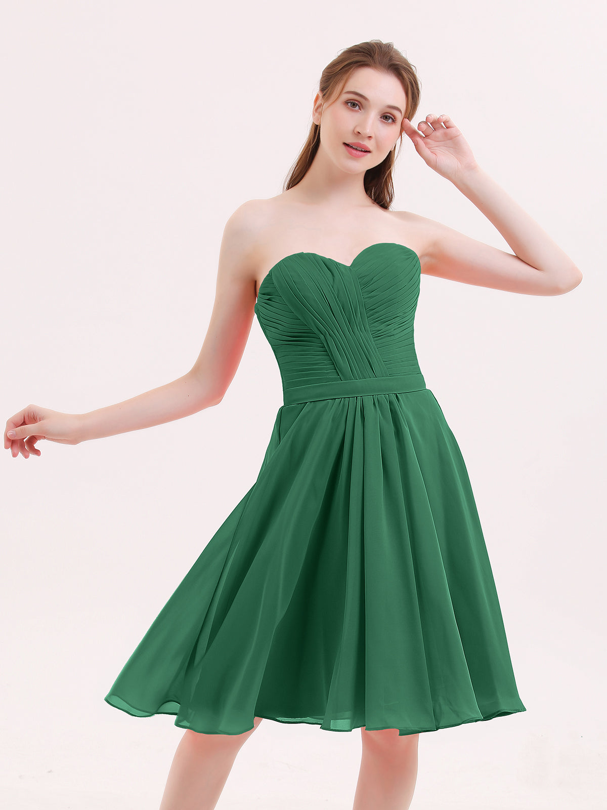 BABARONI Sweetheart Neck Knee Length Chiffon Bridesmaid Gown-Dark Green, Dark Green / US0