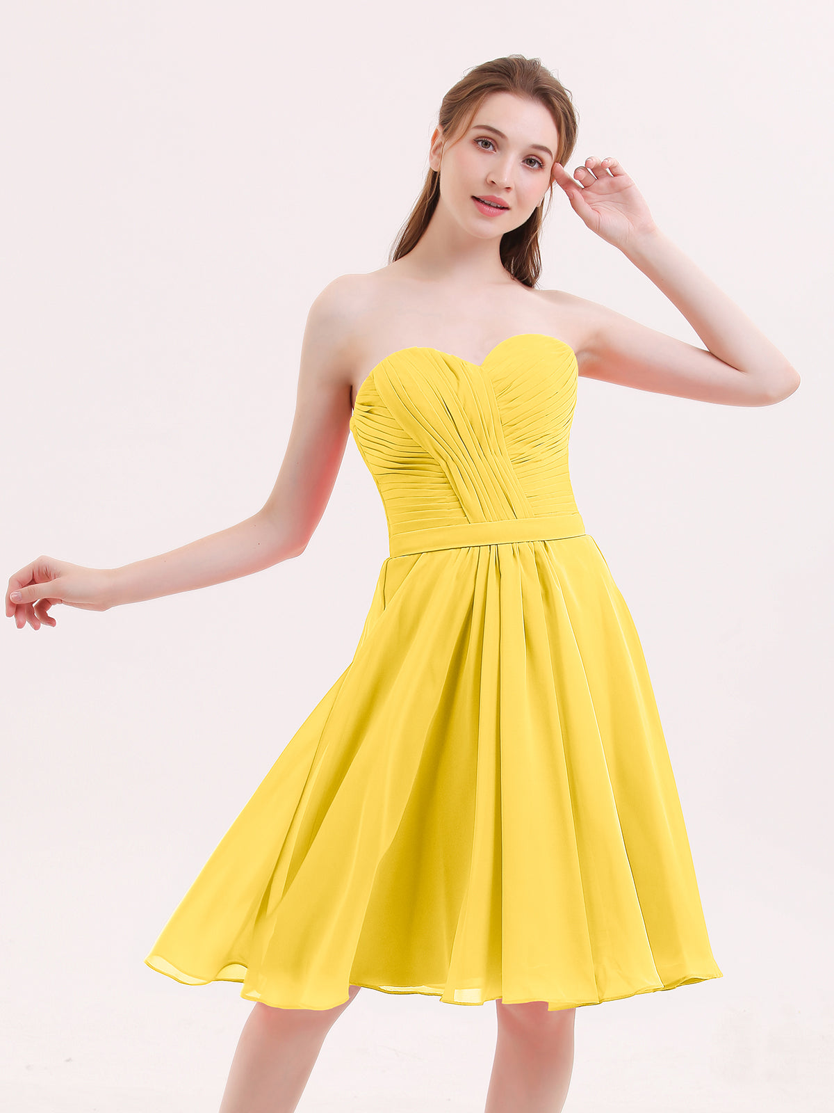 Sweetheart Neck Short Chiffon Dresses Marigold Plus Size