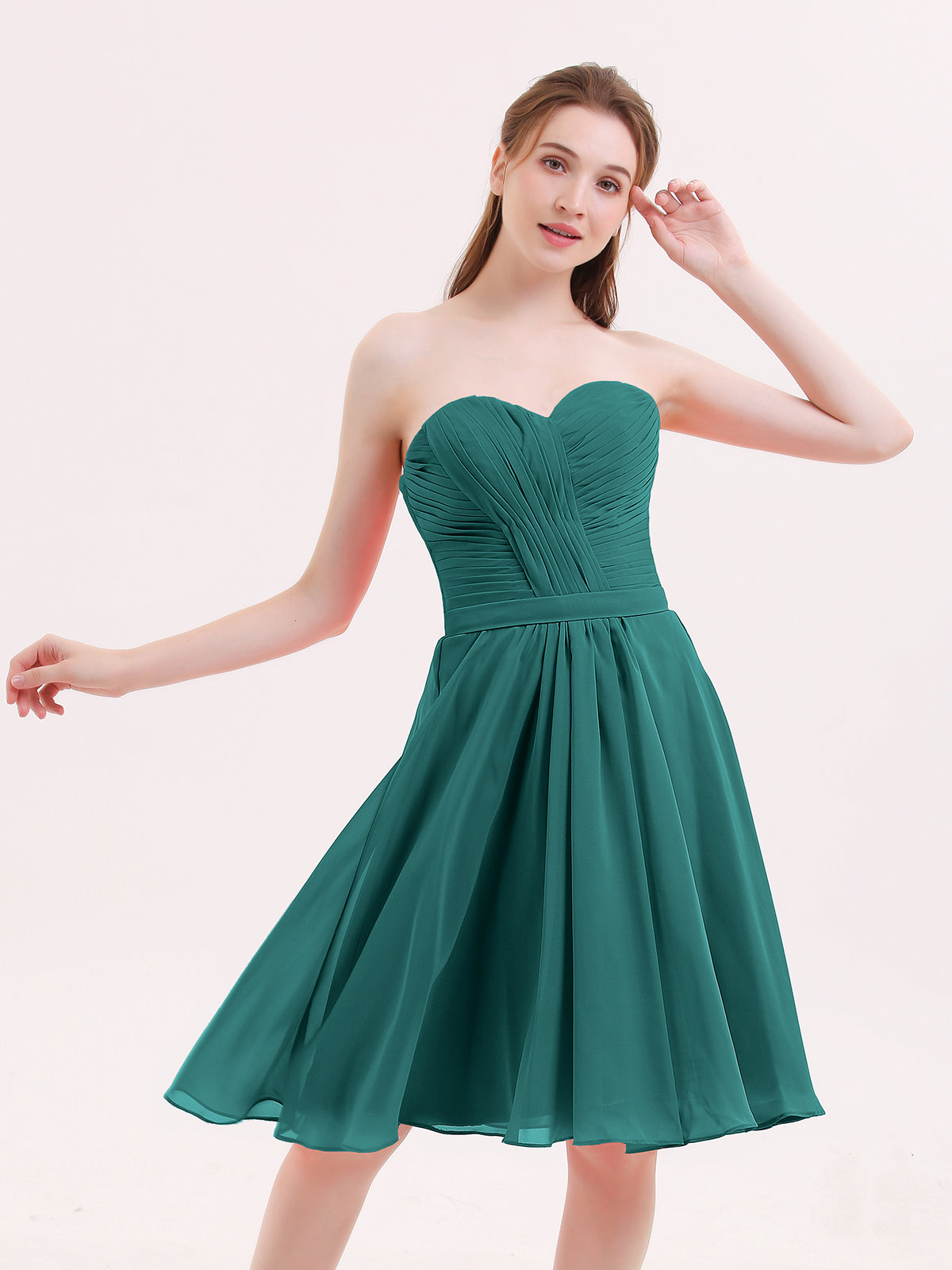 Sweetheart Neck Empire Short Chiffon Dresses Peacock Plus Size
