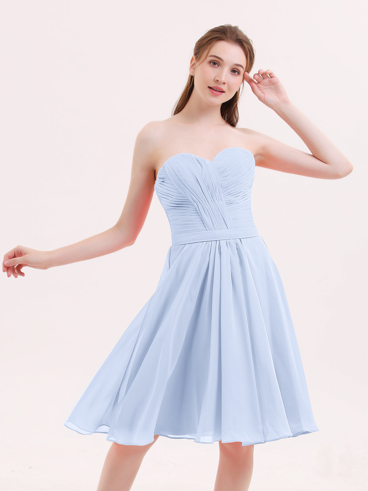 BABARONI Chiffon Sky Blue Bridesmaid Dresses Sweetheart Knee-length