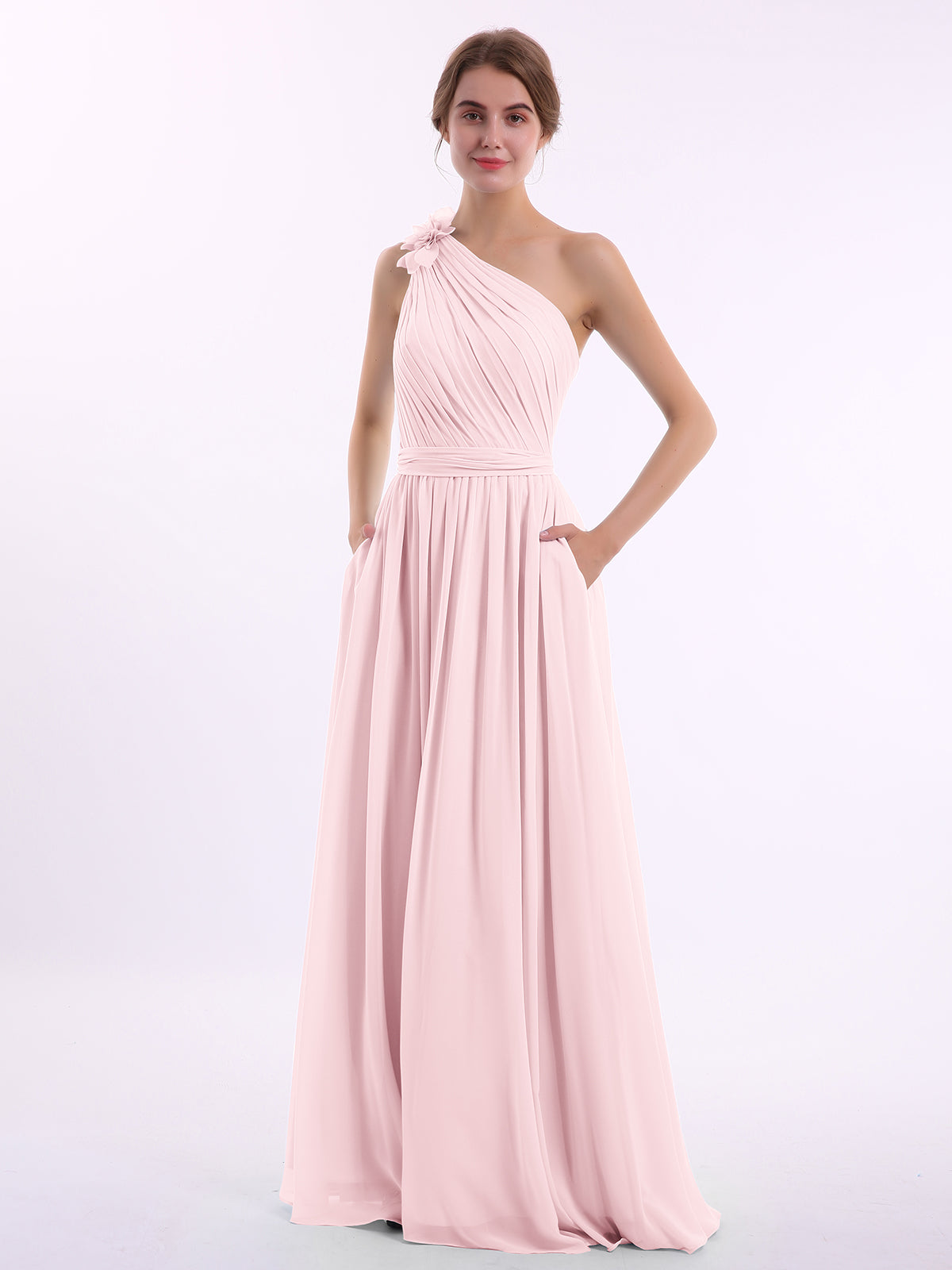 green emerald velvet dress BABARONI One Shoulder Tulle Long Bridesmaid Gown Mist, Mist / US0 main image 0