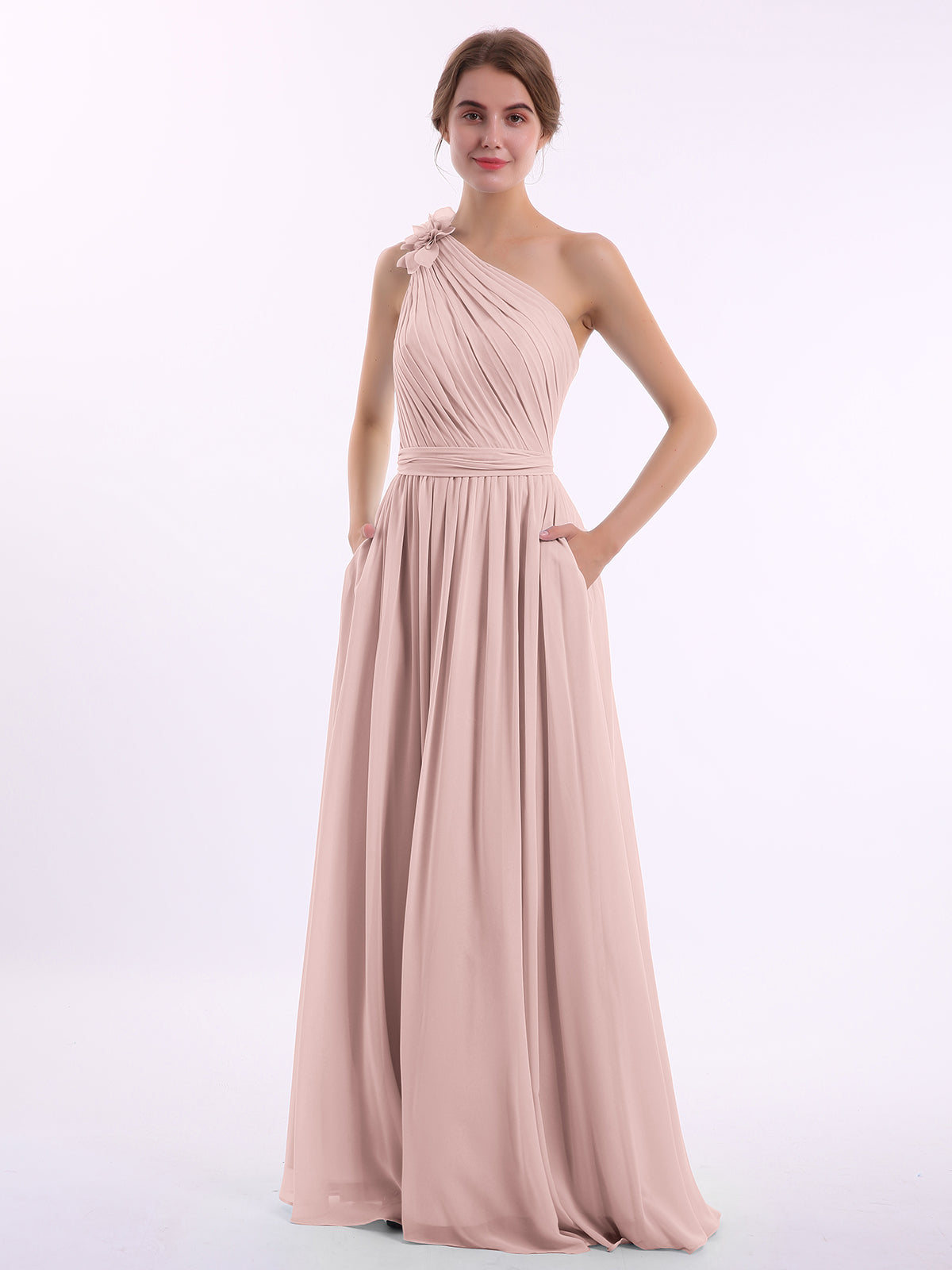 BABARONI Dusty Rose Chiffon Bridesmaid Dress