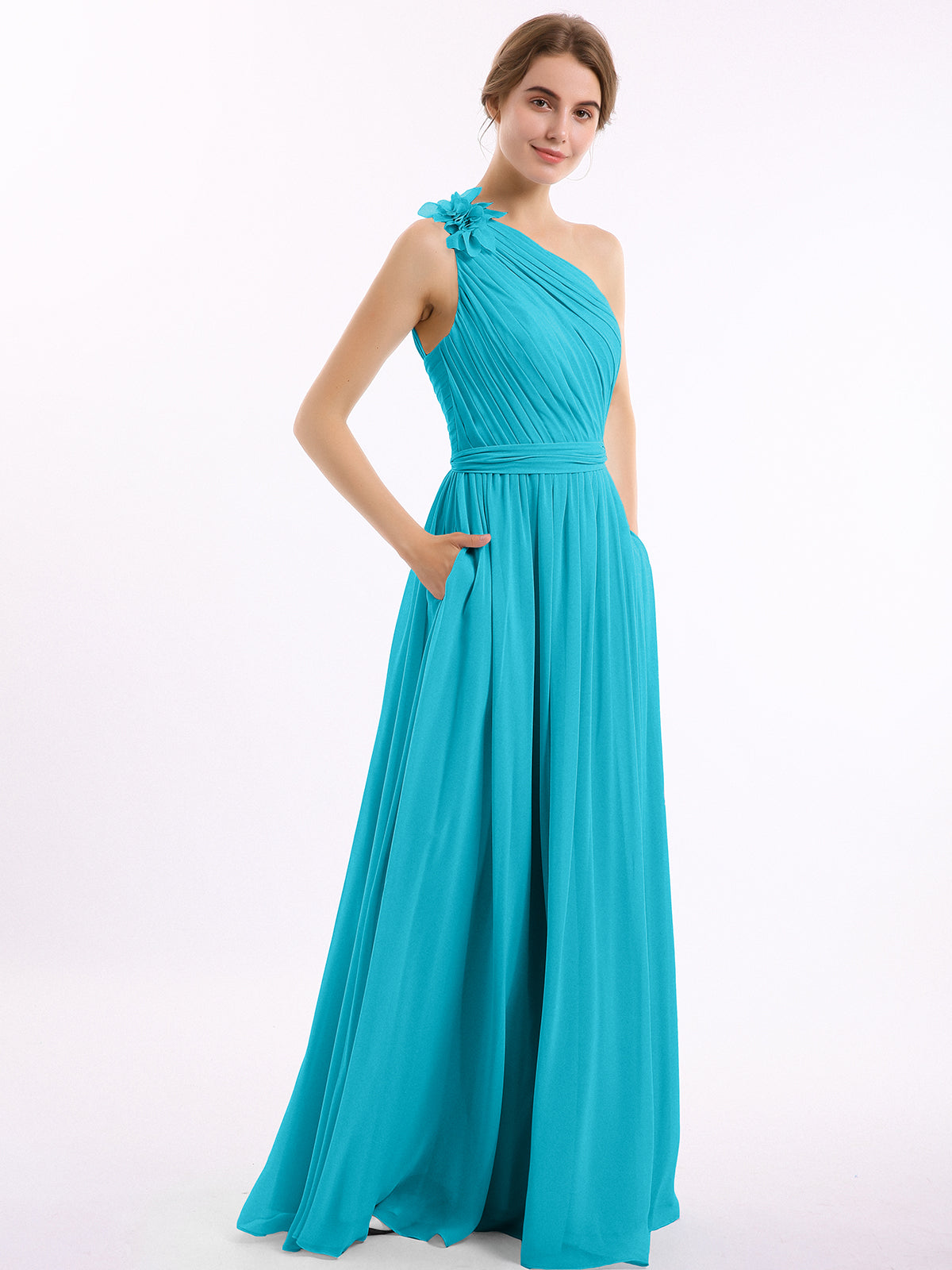 A-Line Chiffon Dress with Flower Appliqued Jade main image 1