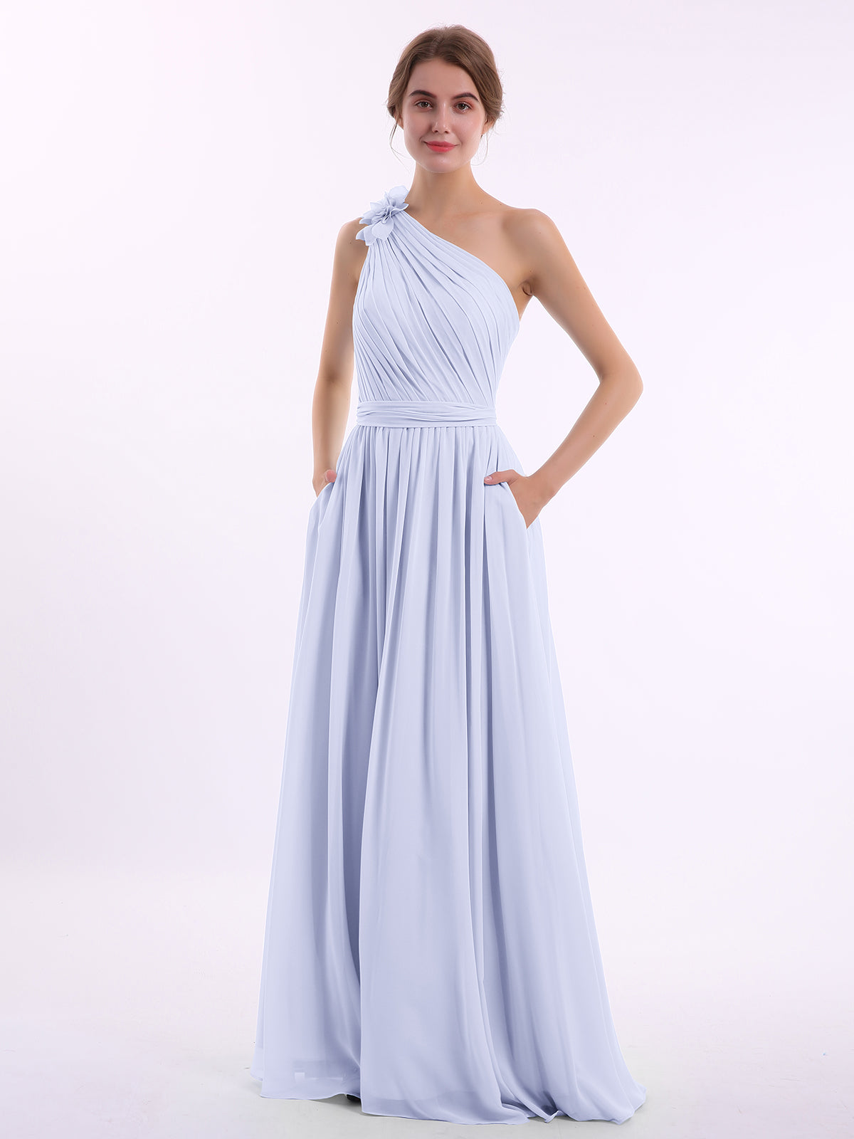 BABARONI One Flower Shoulder Chiffon Dresses with Pocket Lavender, Lavender / US0