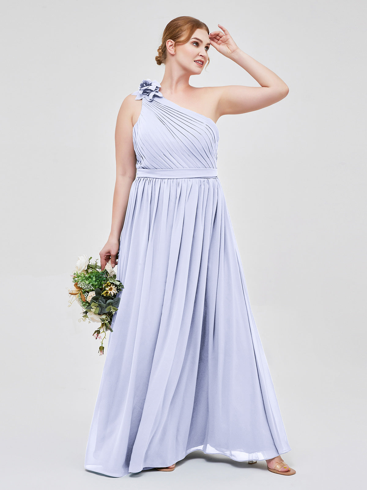 BABARONI One Flower Shoulder Chiffon Dresses with Pocket Lavender, Lavender / US0