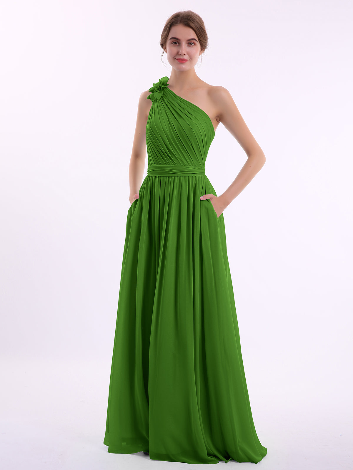 green emerald velvet dress Mermaid Sage Green Dresses One Shoulder main image 0