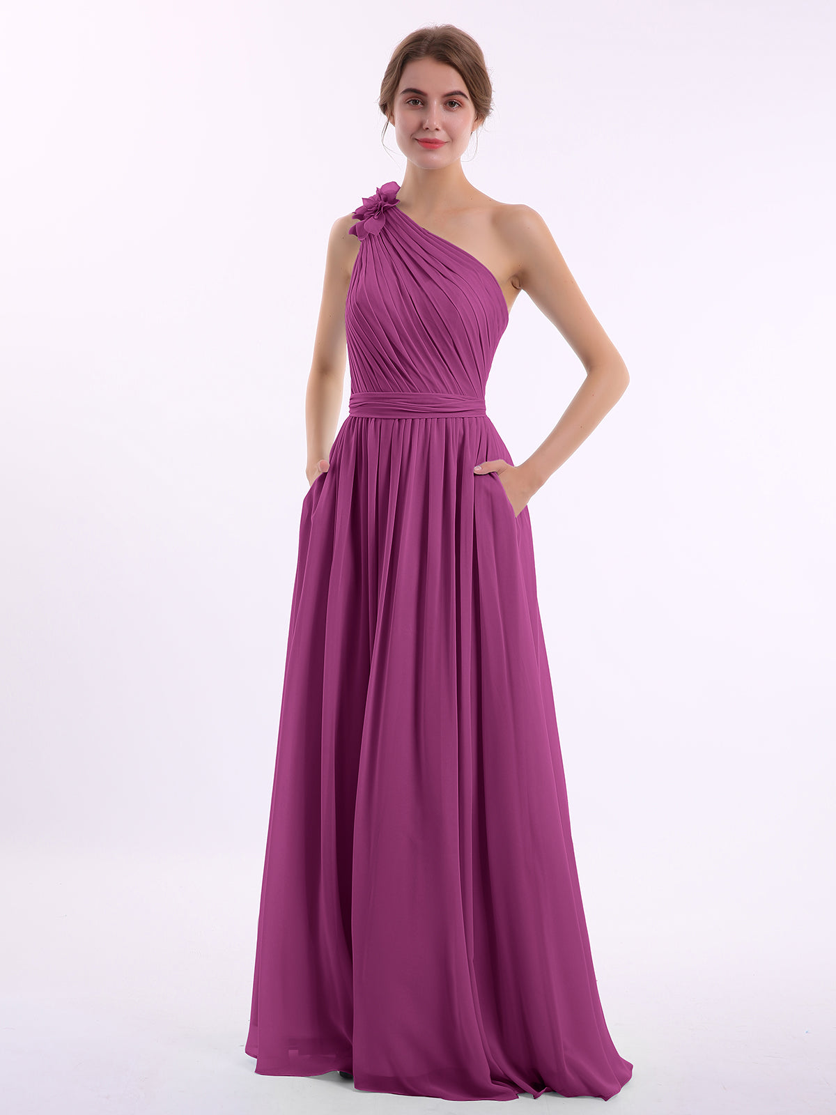 BABARONI One Flower Shoulder Chiffon Dresses with Pocket Orchid, Orchid / US0 BABARONI One Flower Shoulder Chiffon Dresses with Pocket Orchid, Orchid / US0