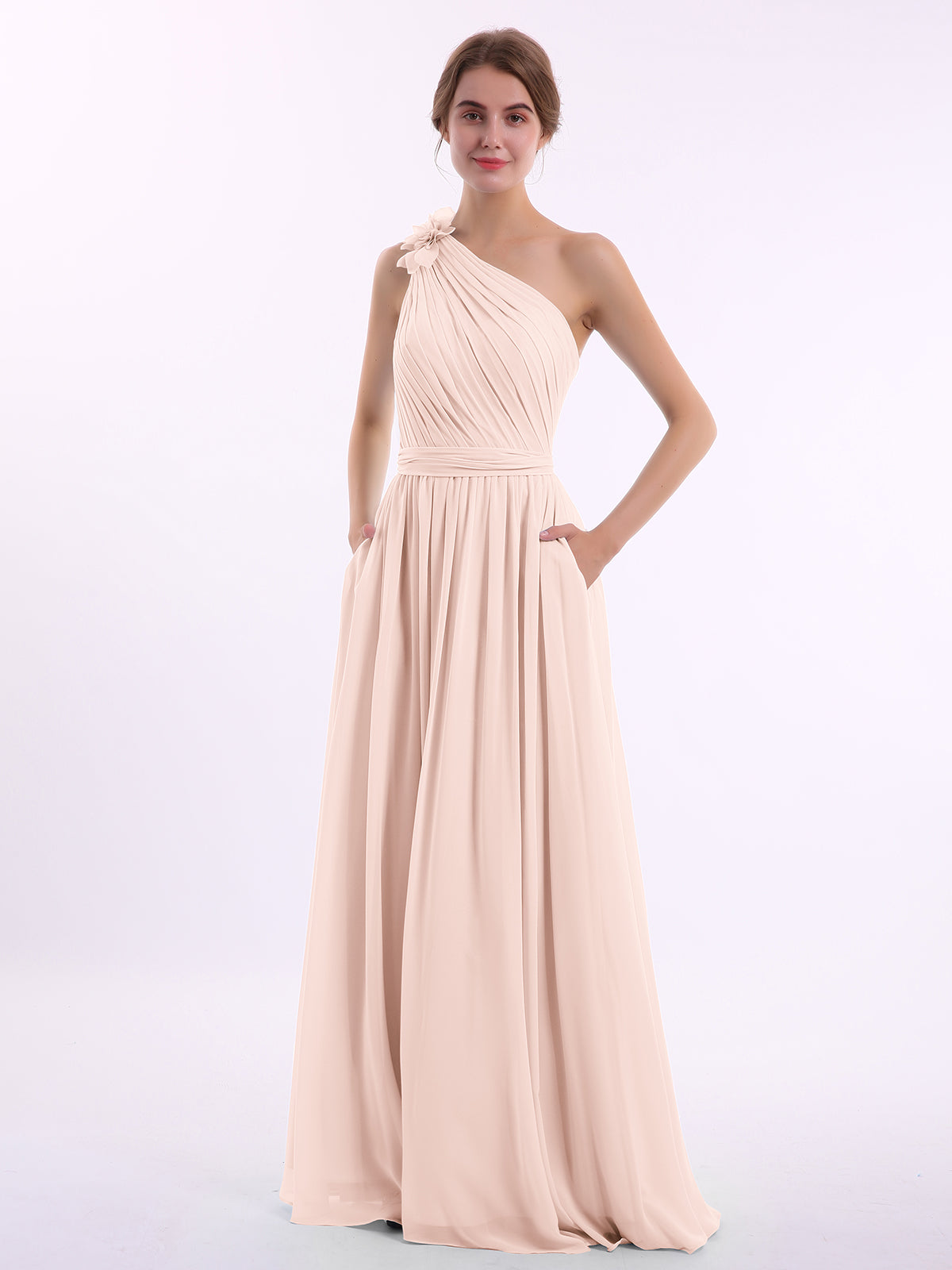 Halter Neck A-Line Chiffon Sleeveless Bow Dresses Pearl Pink