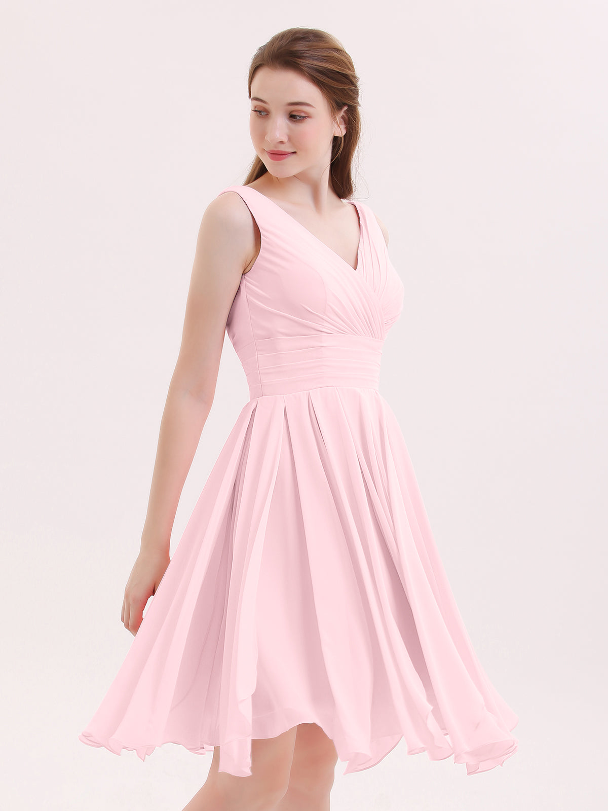 BABARONI Short Chiffon Dress with V Neckline Blushing Pink, Blushing Pink / US0