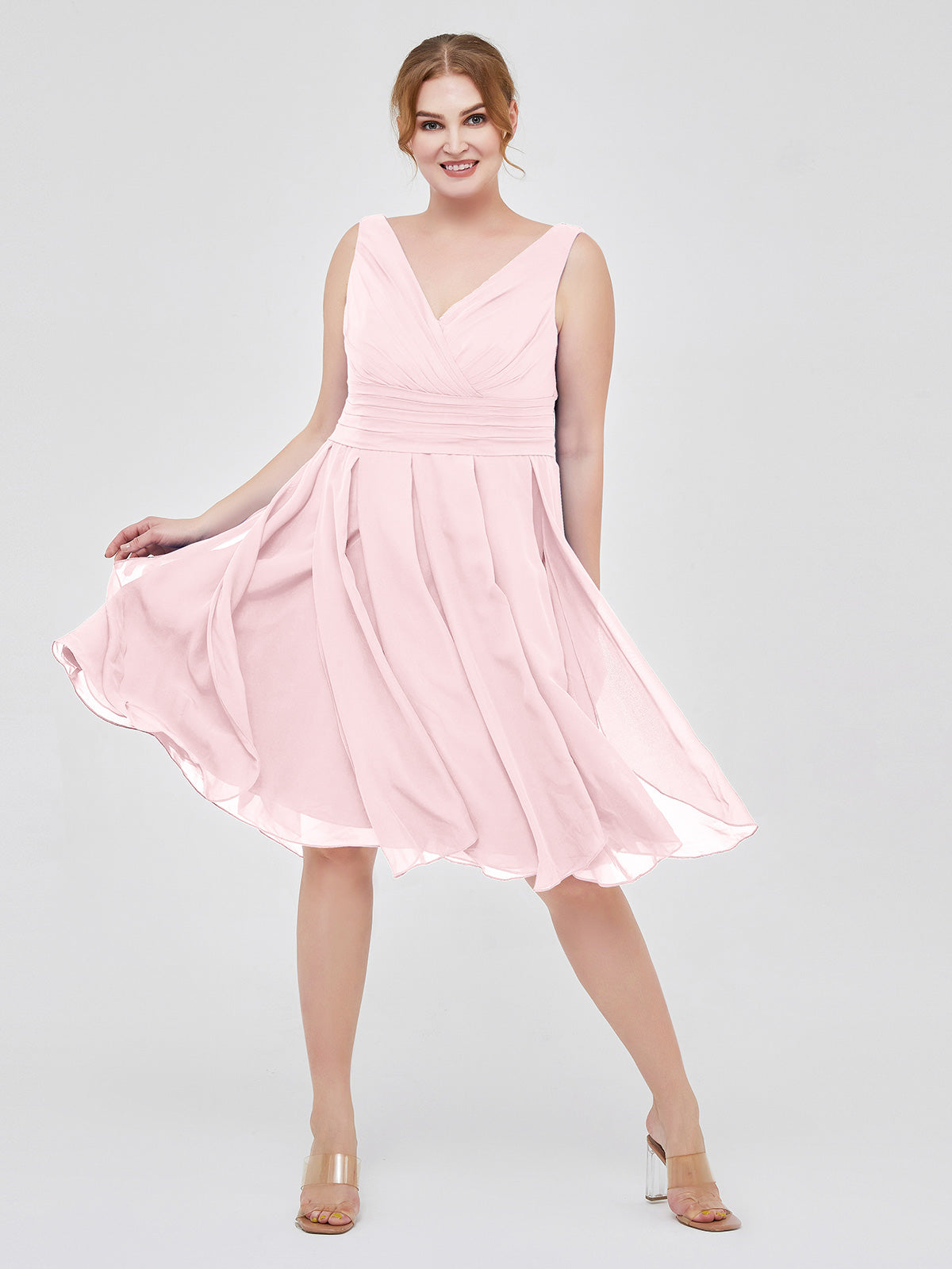 blue dress for baby girl BABARONI Short Chiffon Dress with V Neckline Blushing Pink, Blushing Pink / US0