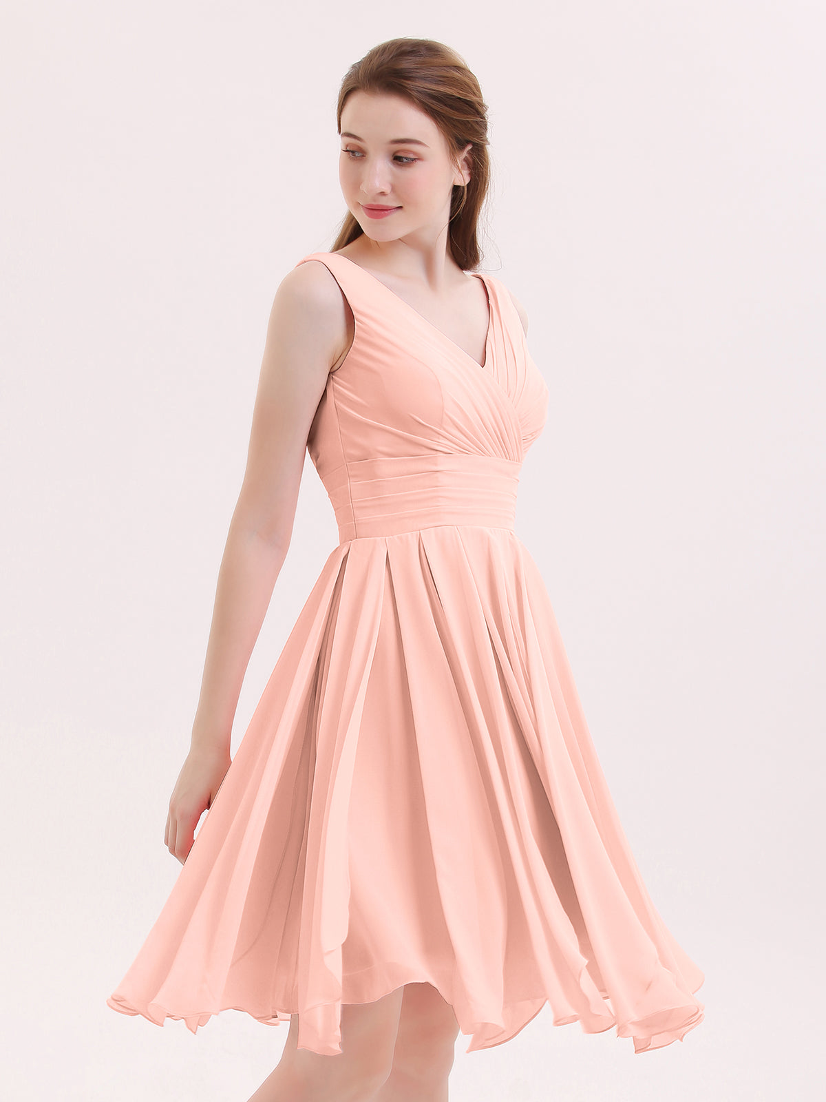 BABARONI Short Chiffon Dress with V Neckline Coral, Coral / US0