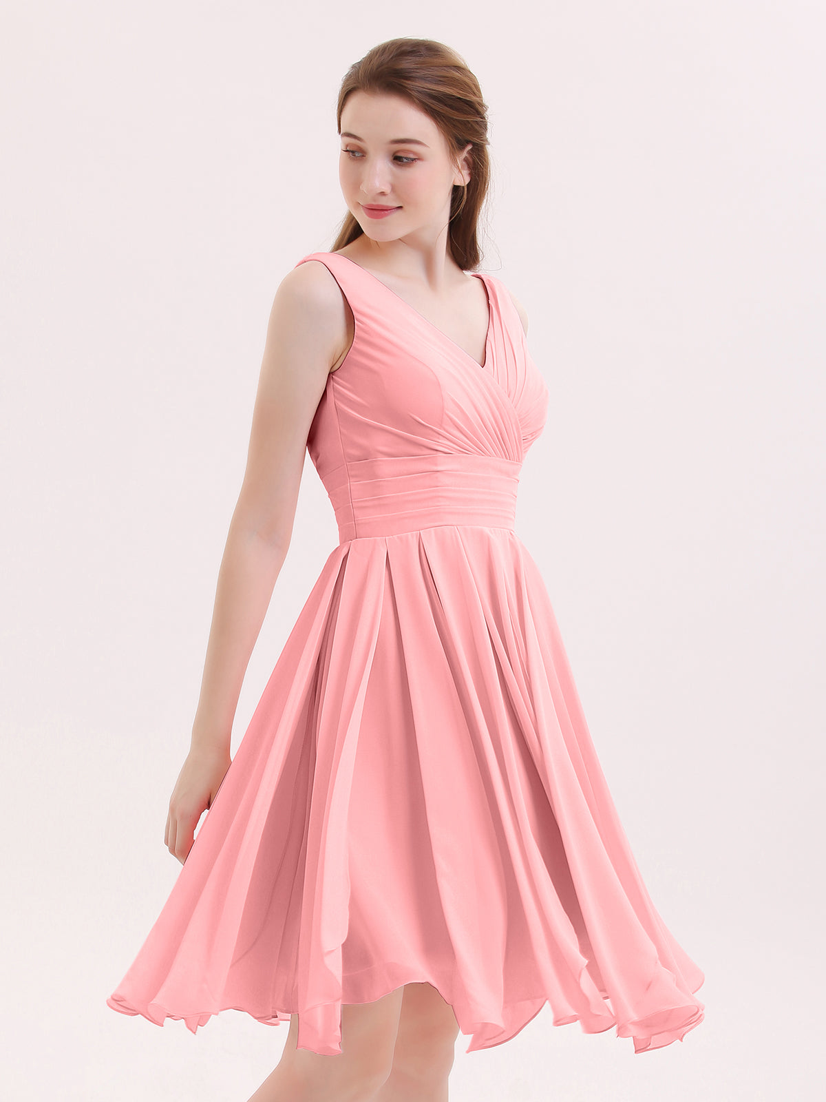 Short Sleeveless Cocktail Dress Floral Dress Knee Length Pink Chiffon Dress Simple Strapless Chiffon A-line Short Sleeveless Cocktail Dress Floral Dress Knee Length Pink Chiffon Dress Simple Strapless Chiffon A-line
