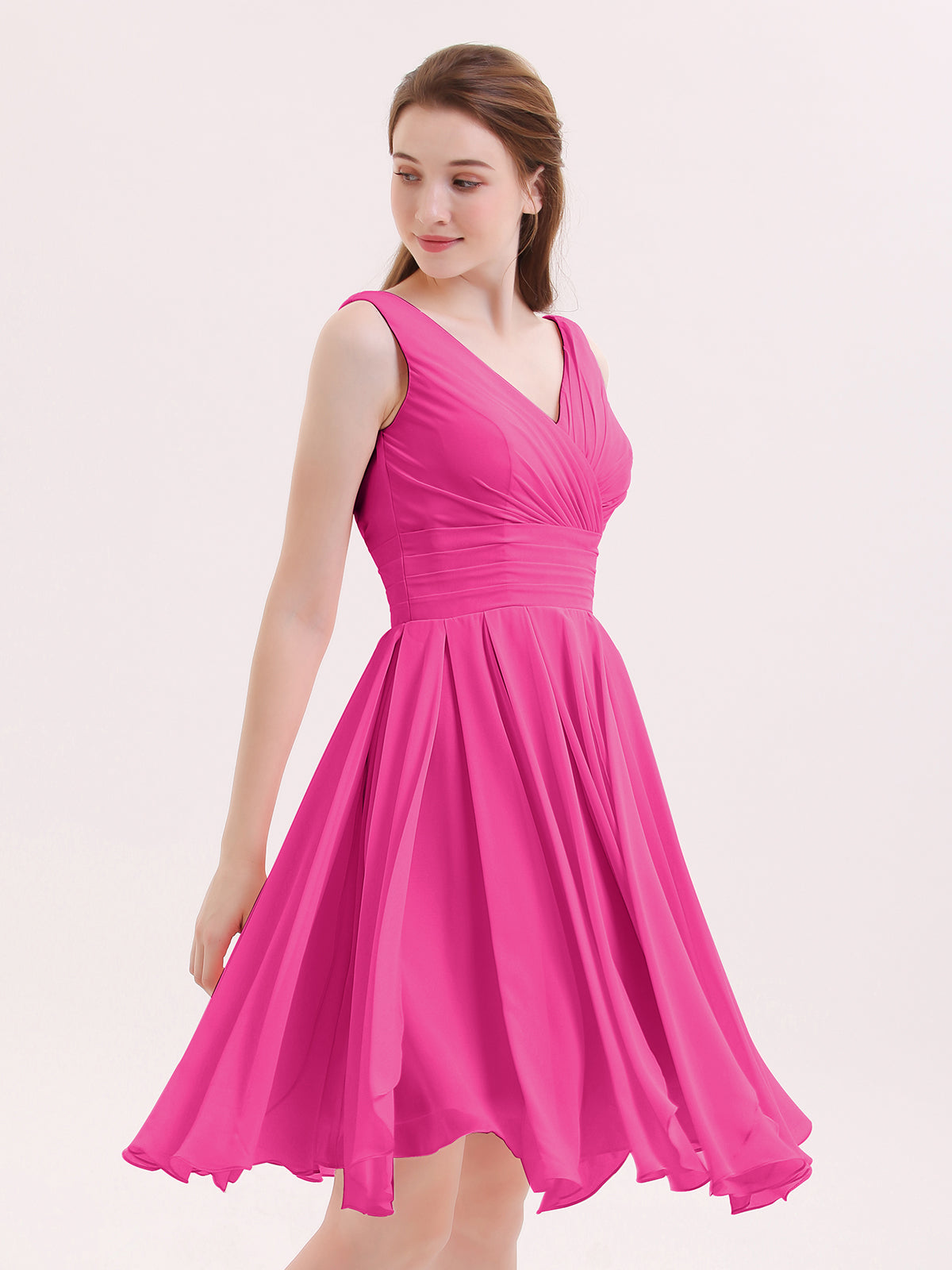 princess polly baby blue dress BABARONI Short Chiffon Dress with V Neckline Fuchsia, Fuchsia / US0