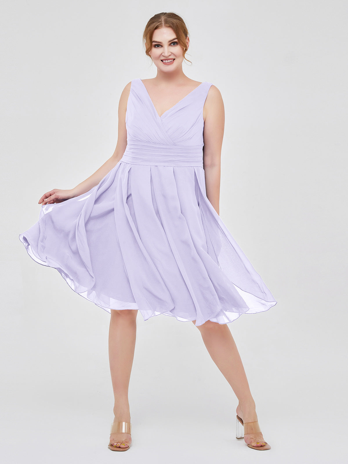 BABARONI Short Chiffon Dress with V Neckline Lilac, Lilac / US0