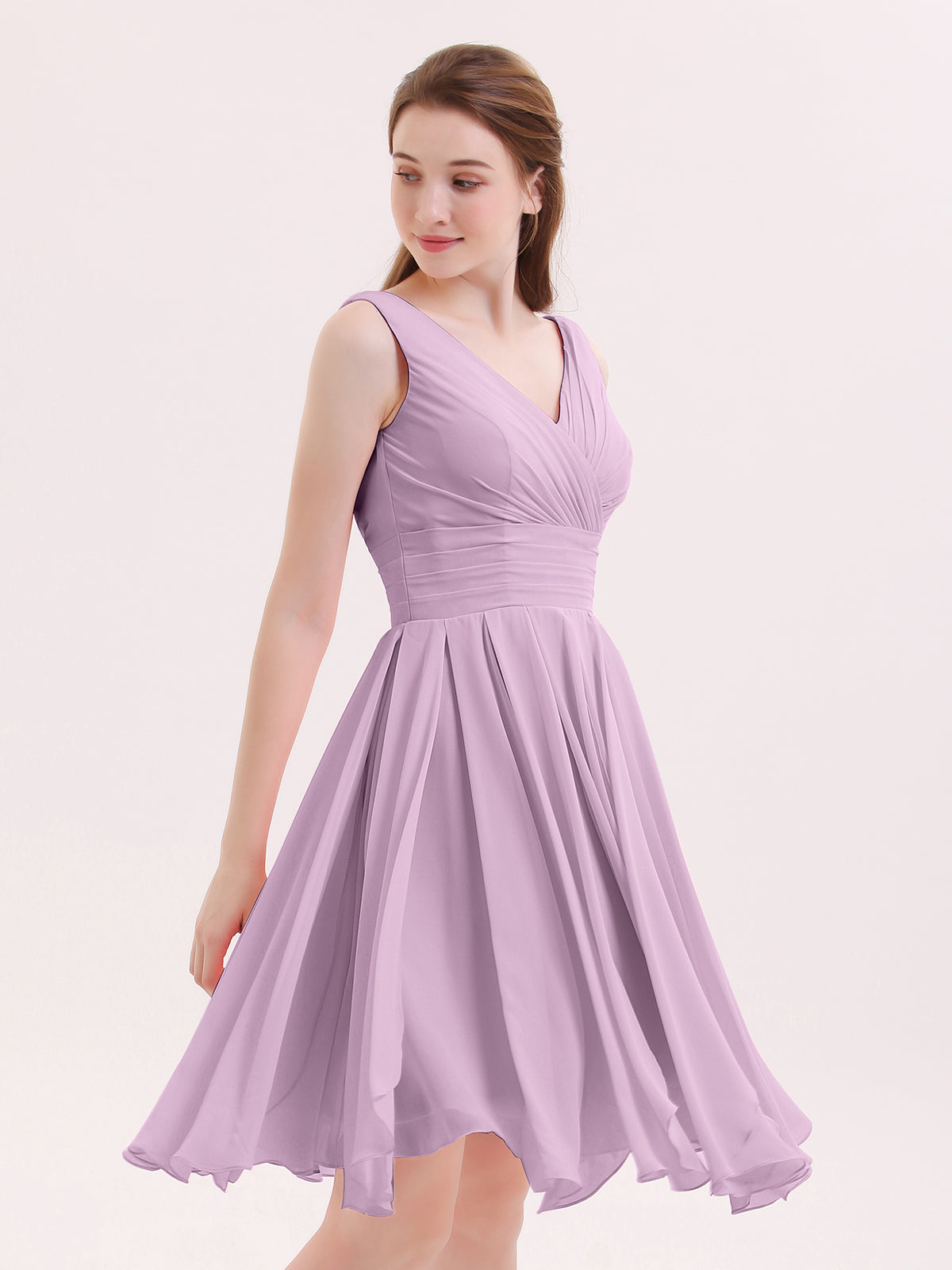 BABARONI Short Chiffon Dress with V Neckline Wisteria, Wisteria / US0