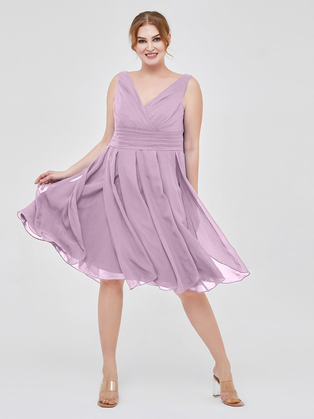 BABARONI Short Chiffon Dress with V Neckline Wisteria, Wisteria / US0