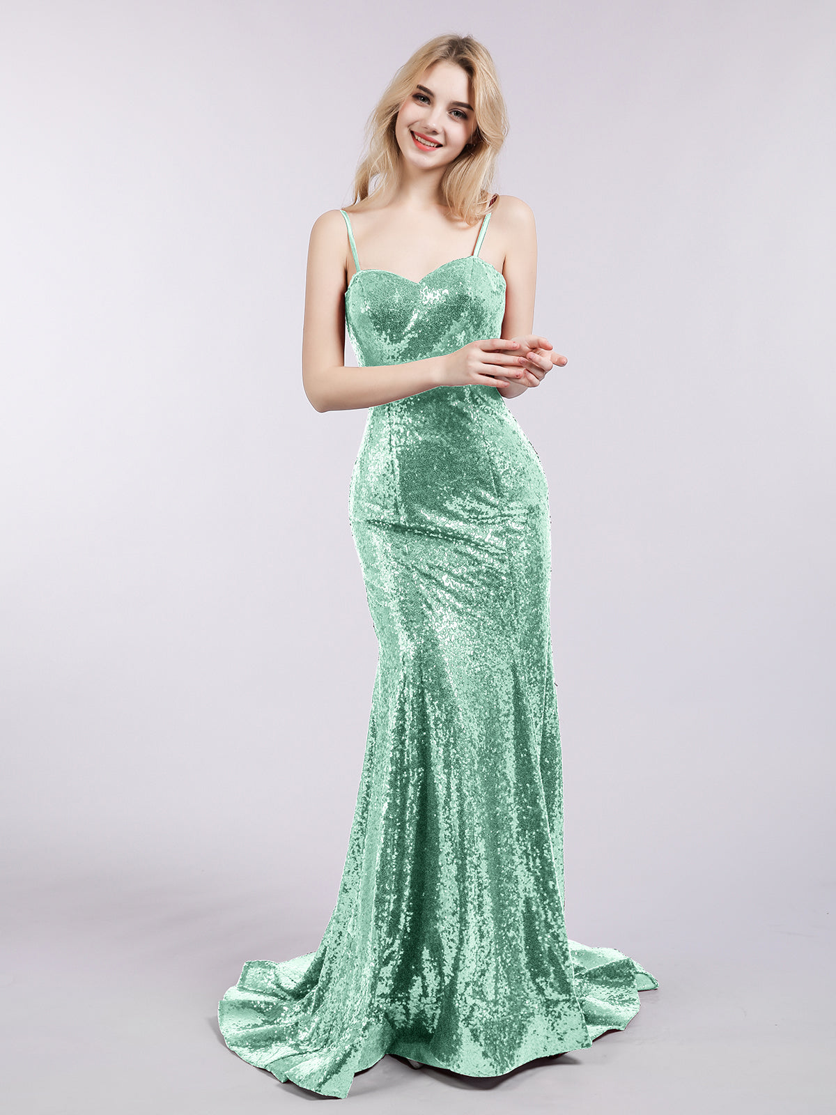 BABARONI Spaghetti Strap Sequins Mermaid Dress-Mint Green, Mint Green / US0 BABARONI Spaghetti Strap Sequins Mermaid Dress-Mint Green, Mint Green / US0