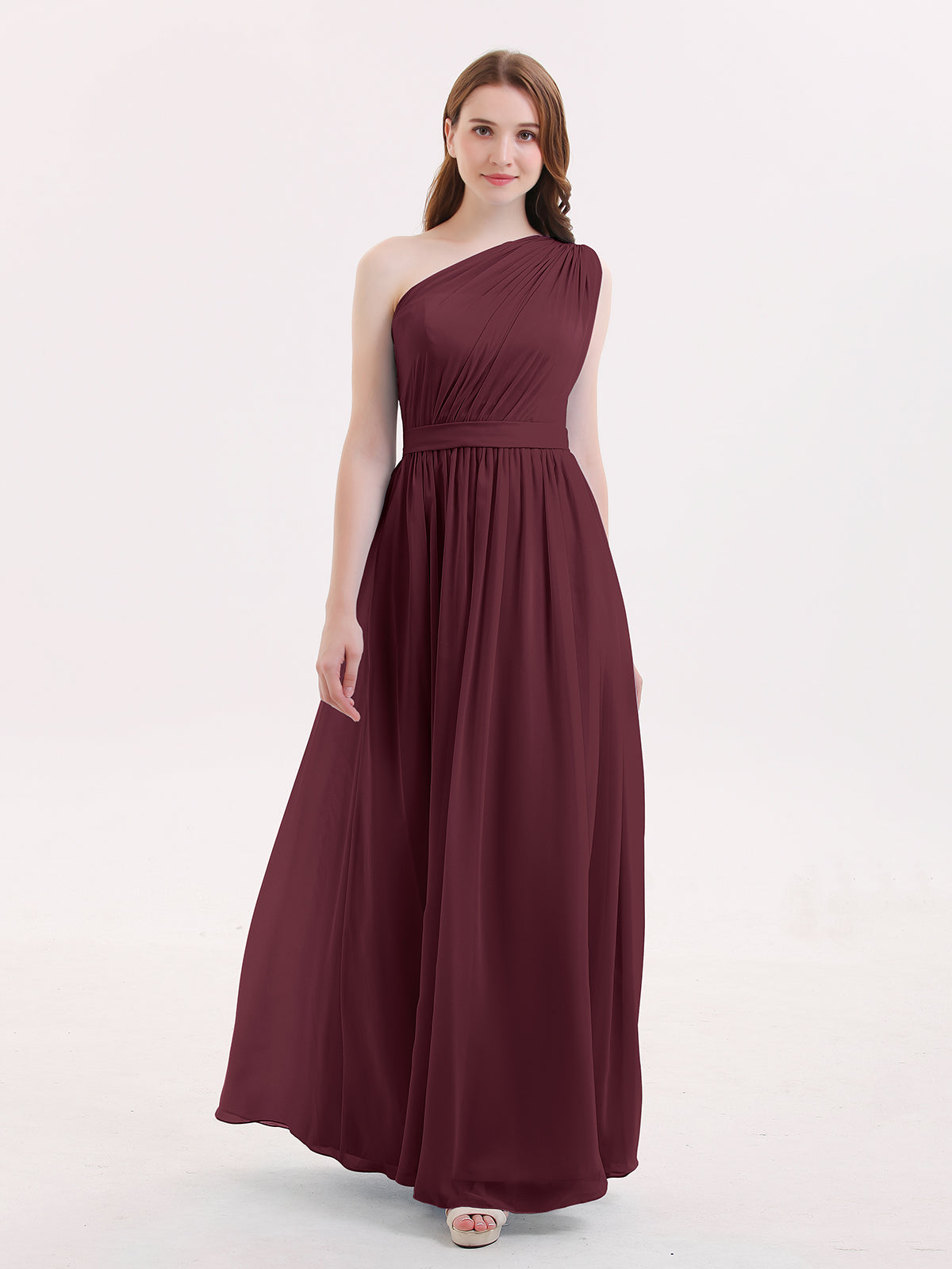 BABARONI One Shoulder Chiffon Long Bridesmaid Dress Cabernet, Cabernet / US0 BABARONI One Shoulder Chiffon Long Bridesmaid Dress Cabernet, Cabernet / US0