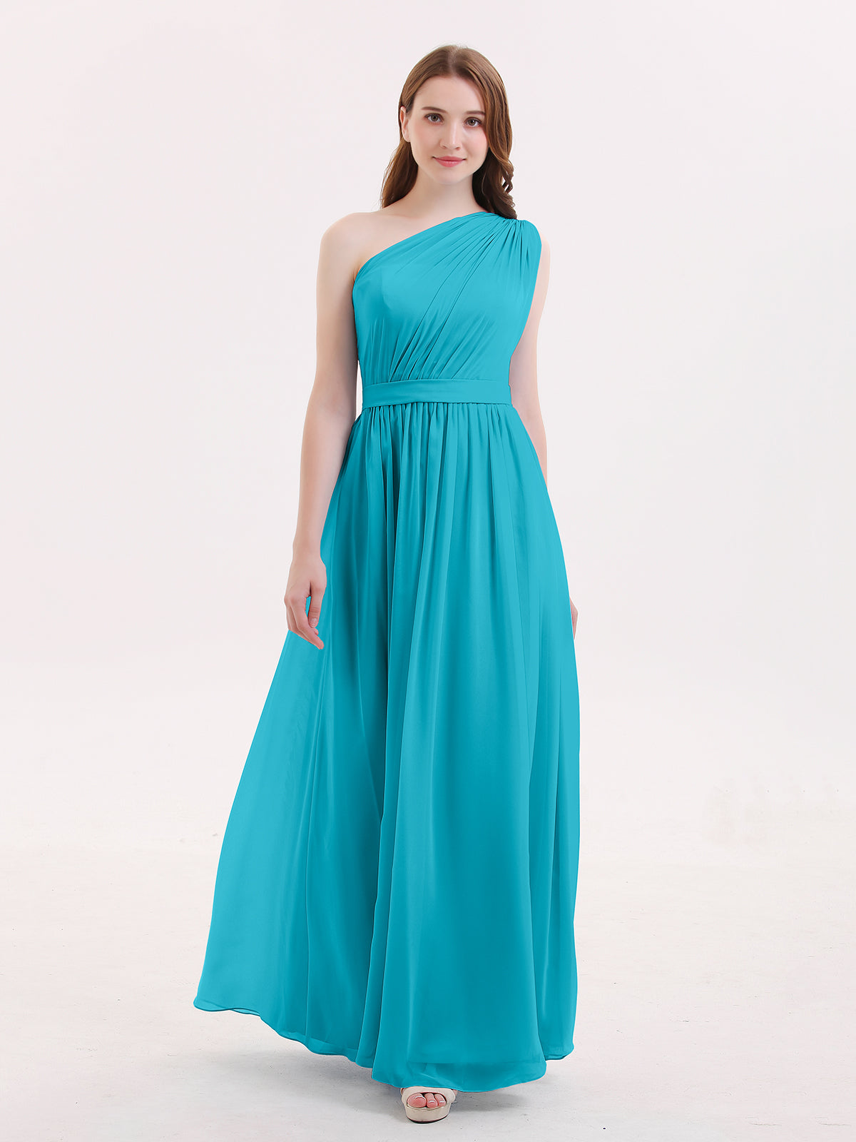 BABARONI One Shoulder Chiffon Long Bridesmaid Dress Jade, Jade / US0 BABARONI One Shoulder Chiffon Long Bridesmaid Dress Jade, Jade / US0