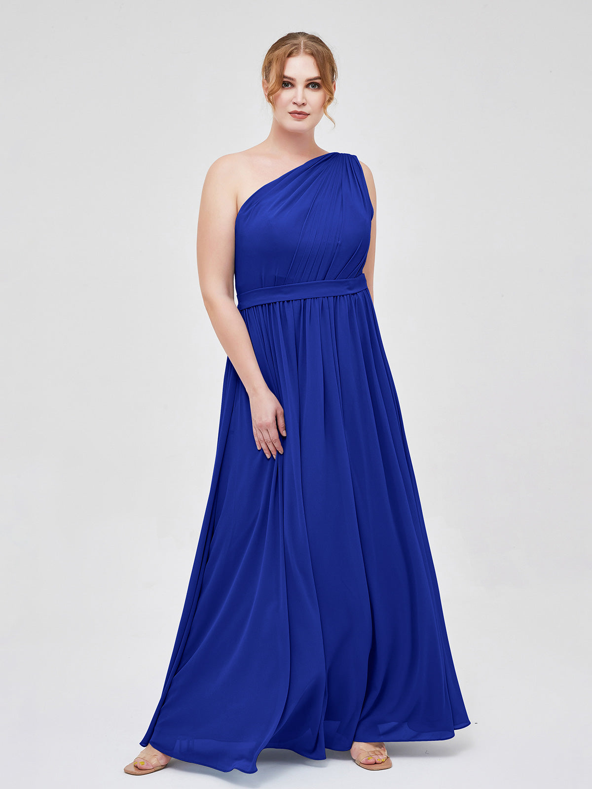 BABARONI One Shoulder Chiffon Long Bridesmaid Dress Royal Blue, Royal Blue / US0