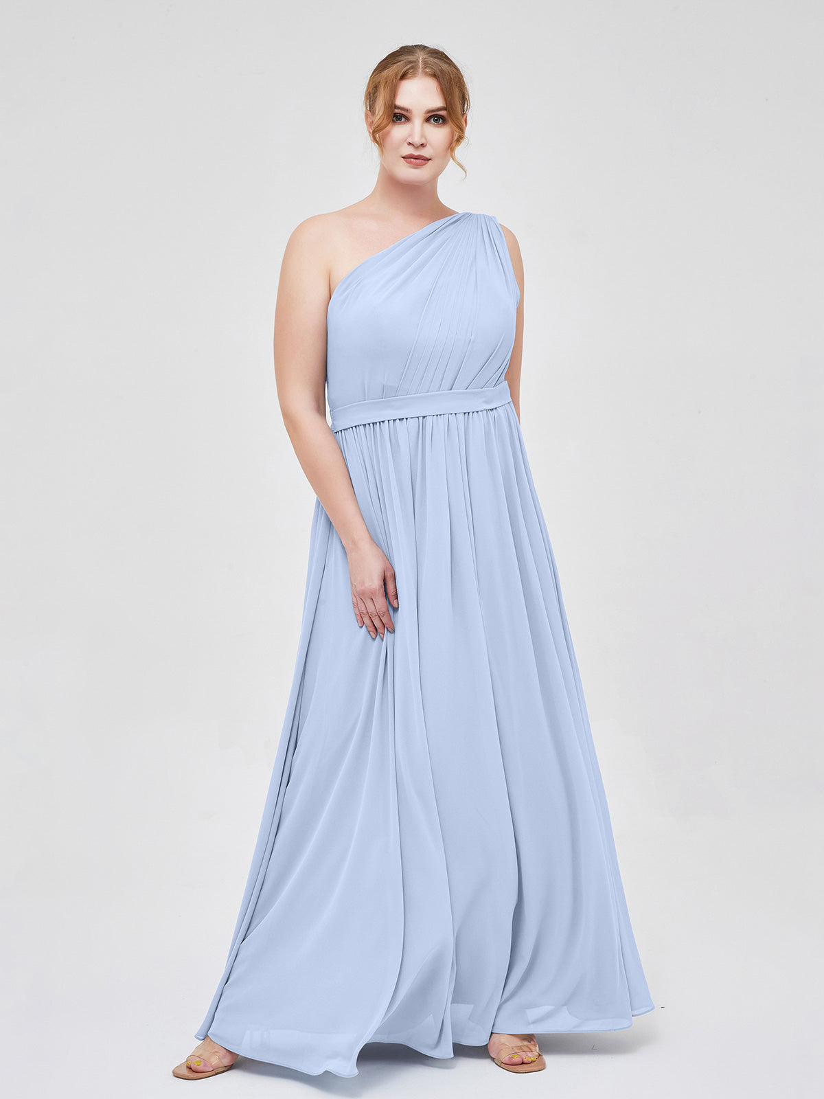 BABARONI One Shoulder Chiffon Long Bridesmaid Dress Sky Blue, Sky Blue / US0