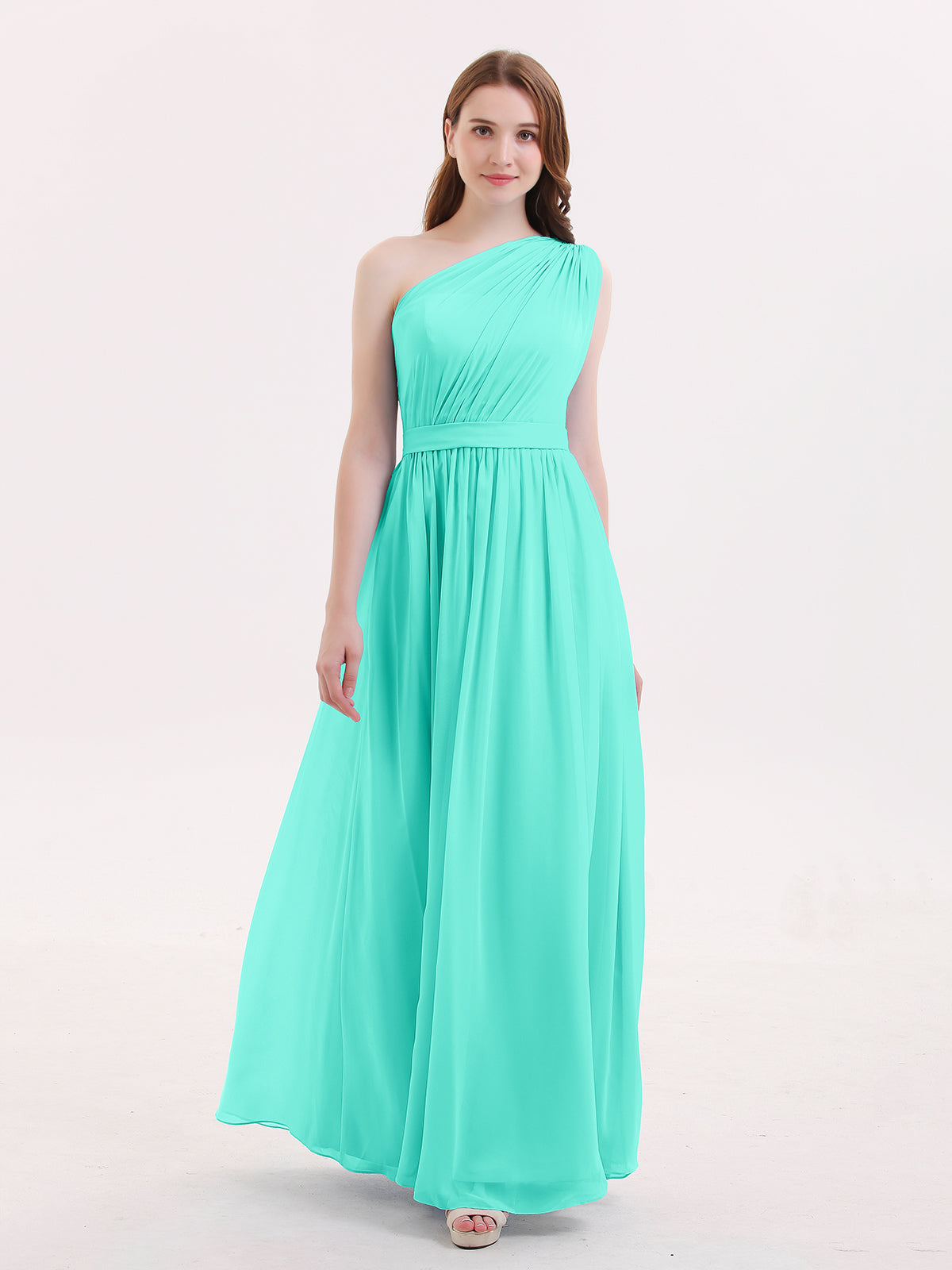 BABARONI One Shoulder Chiffon Long Bridesmaid Dress Spa, Spa / US0 BABARONI One Shoulder Chiffon Long Bridesmaid Dress Spa, Spa / US0