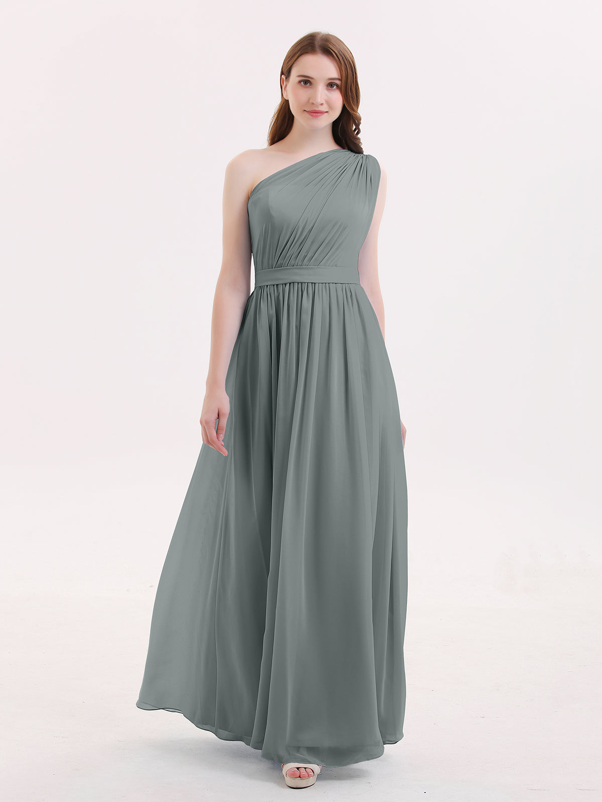 BABARONI One Shoulder Chiffon Long Bridesmaid Dress Steel Grey, Steel Grey / US0 BABARONI One Shoulder Chiffon Long Bridesmaid Dress Steel Grey, Steel Grey / US0