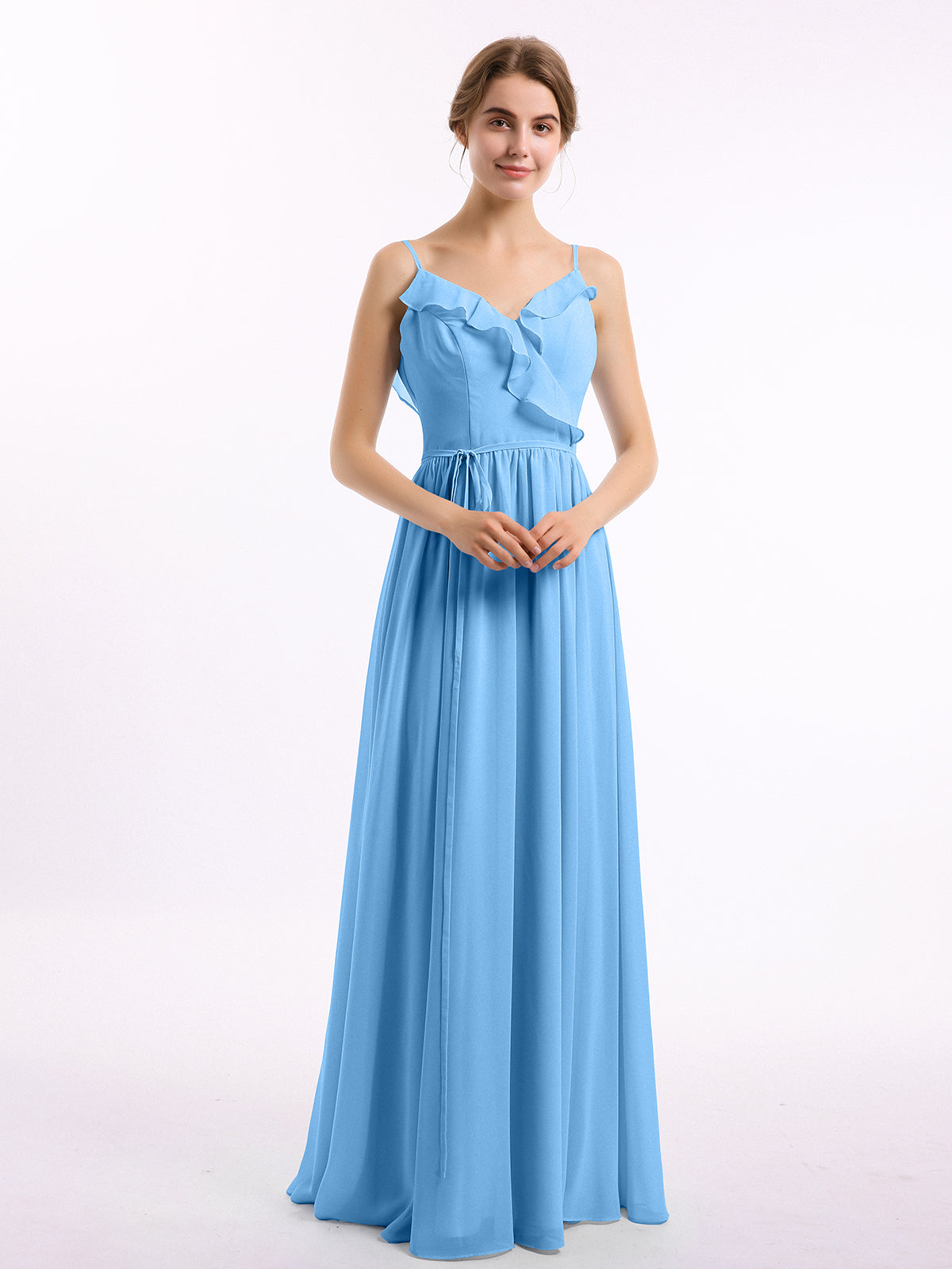 Long Spaghetti Strap Chiffon Bridesmaid Dress Burgundy Plus Size