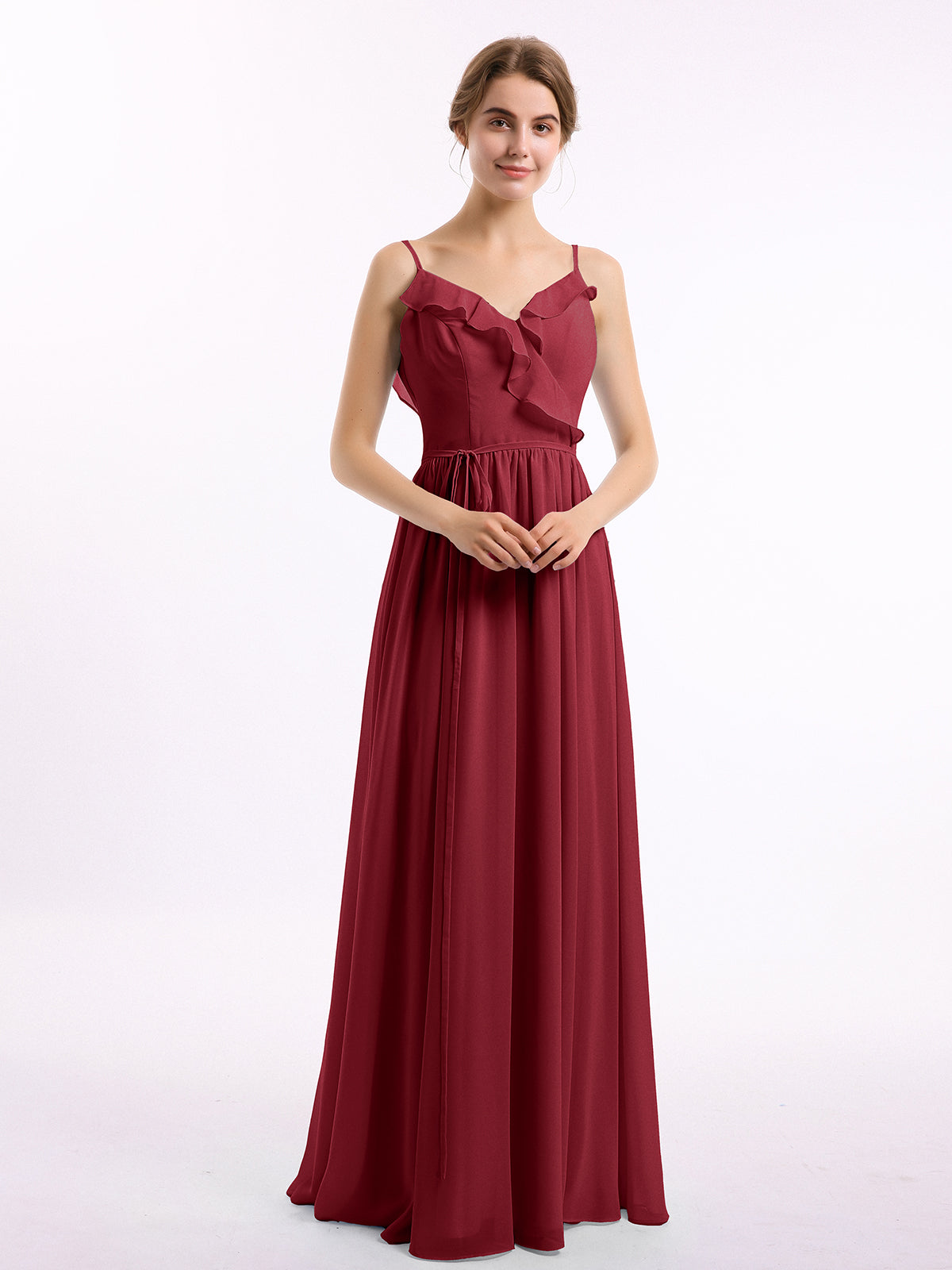 V-neck Chiffon Bridesmaid Gowns with Spaghetti Straps Ink Blue Plus Size