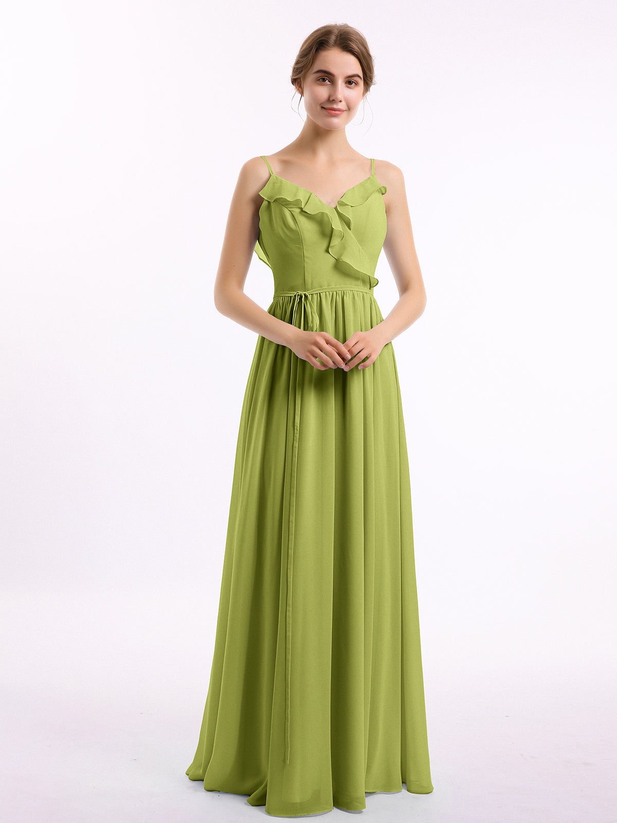 V-neck Chiffon Bridesmaid Gowns with Spaghetti Straps Mulberry Plus Size