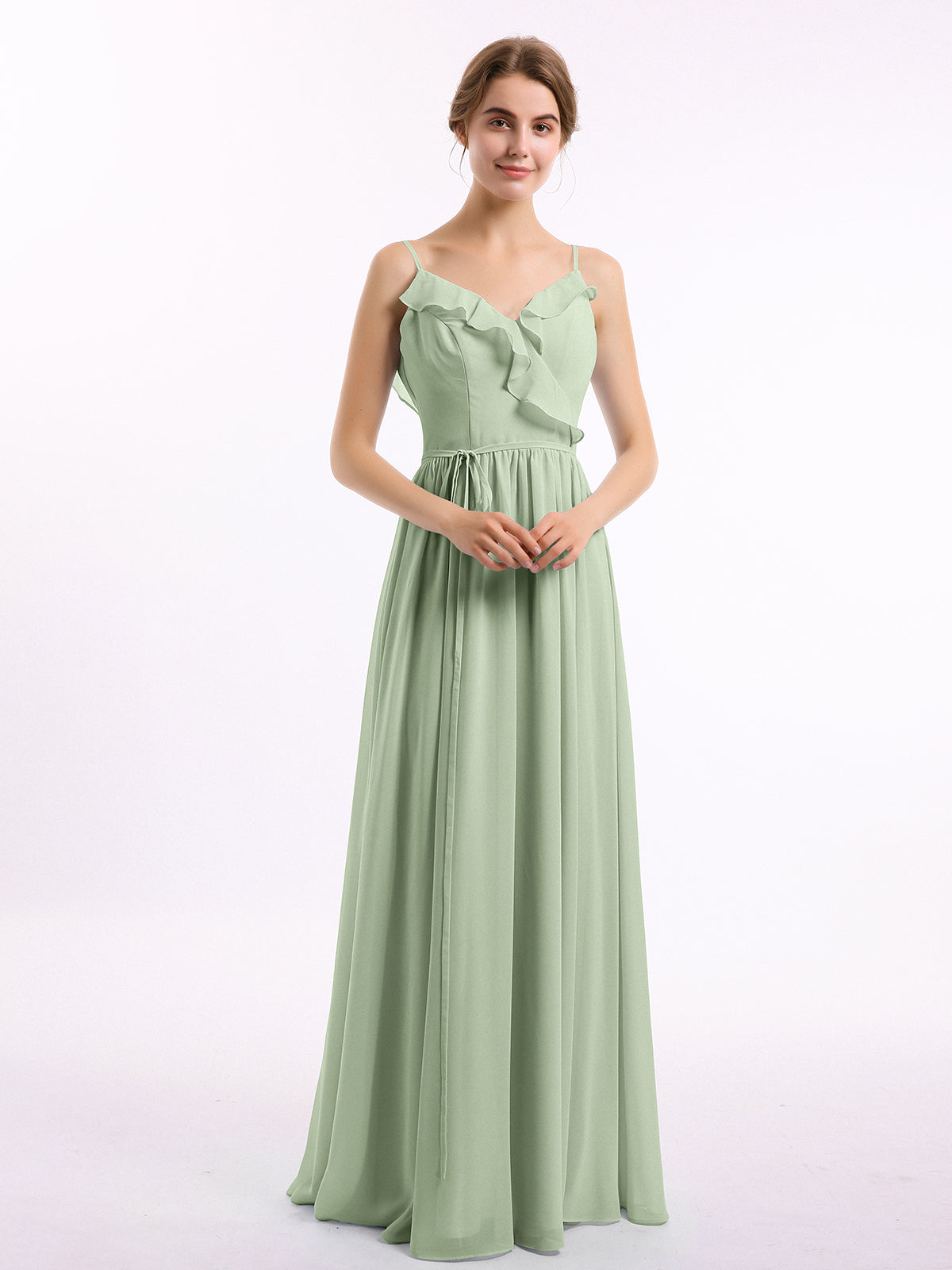 Ankle Length Light Sage Bridesmaid Dresses Spaghetti-Strap Us10